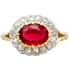 Antique 1.50 Carat Ruby Diamond Yellow Gold Cluster Ring