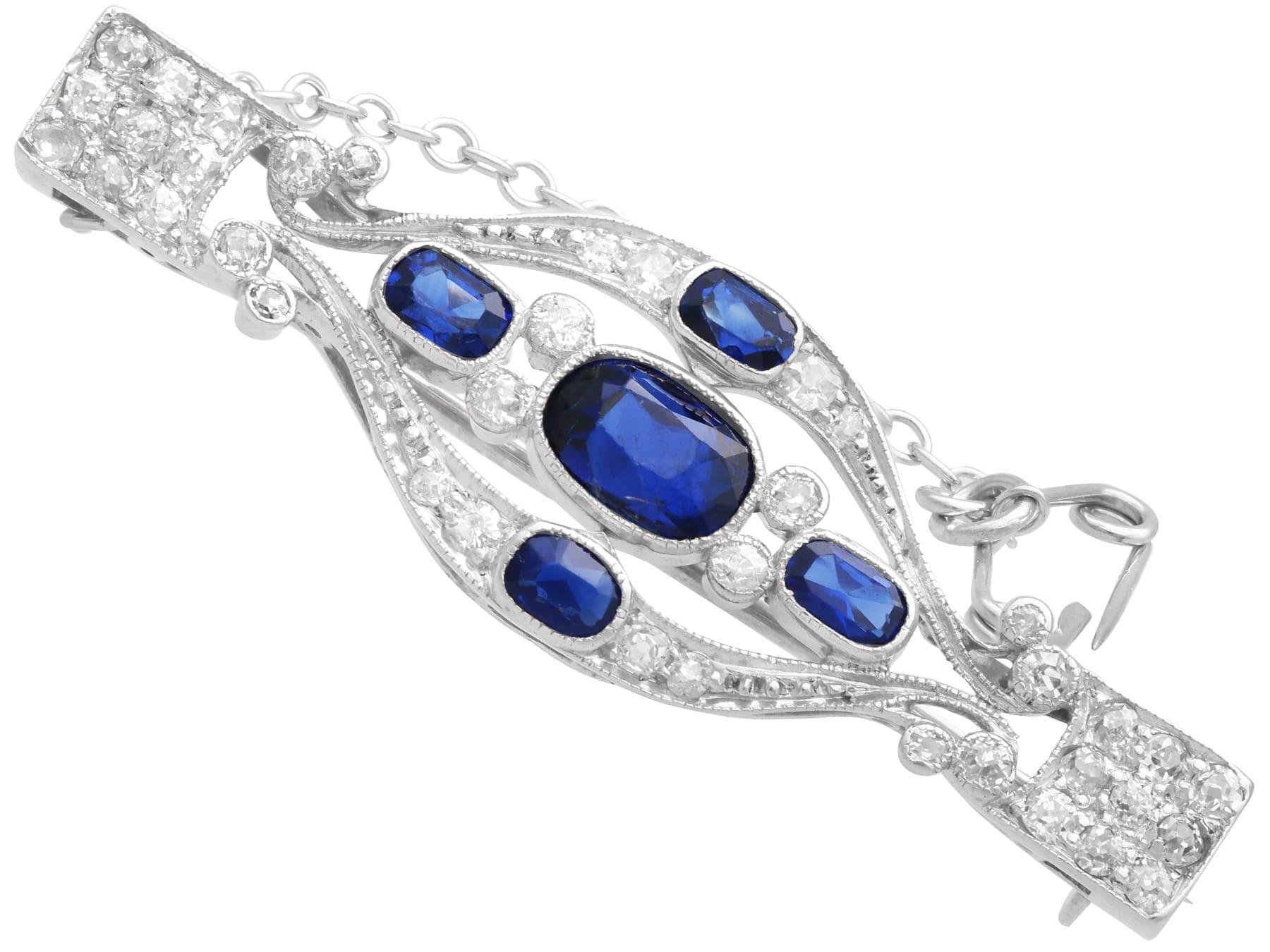 Antique 1.50 Carat Sapphire, 0.60 Carat Diamond and Platinum Brooch Circa 1910 In Excellent Condition For Sale In Jesmond, Newcastle Upon Tyne