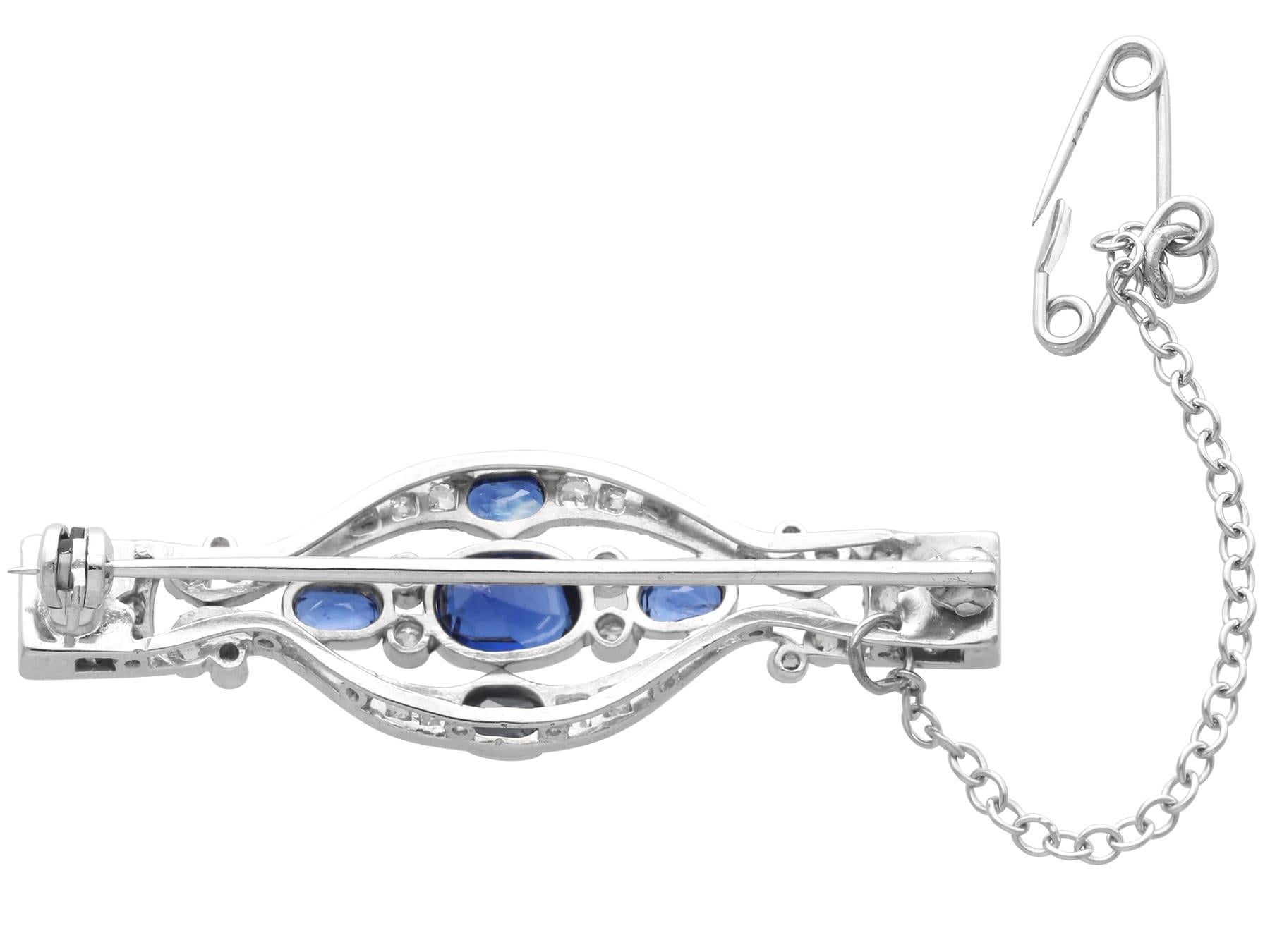 Women's or Men's Antique 1.50 Carat Sapphire, 0.60 Carat Diamond and Platinum Brooch Circa 1910 For Sale