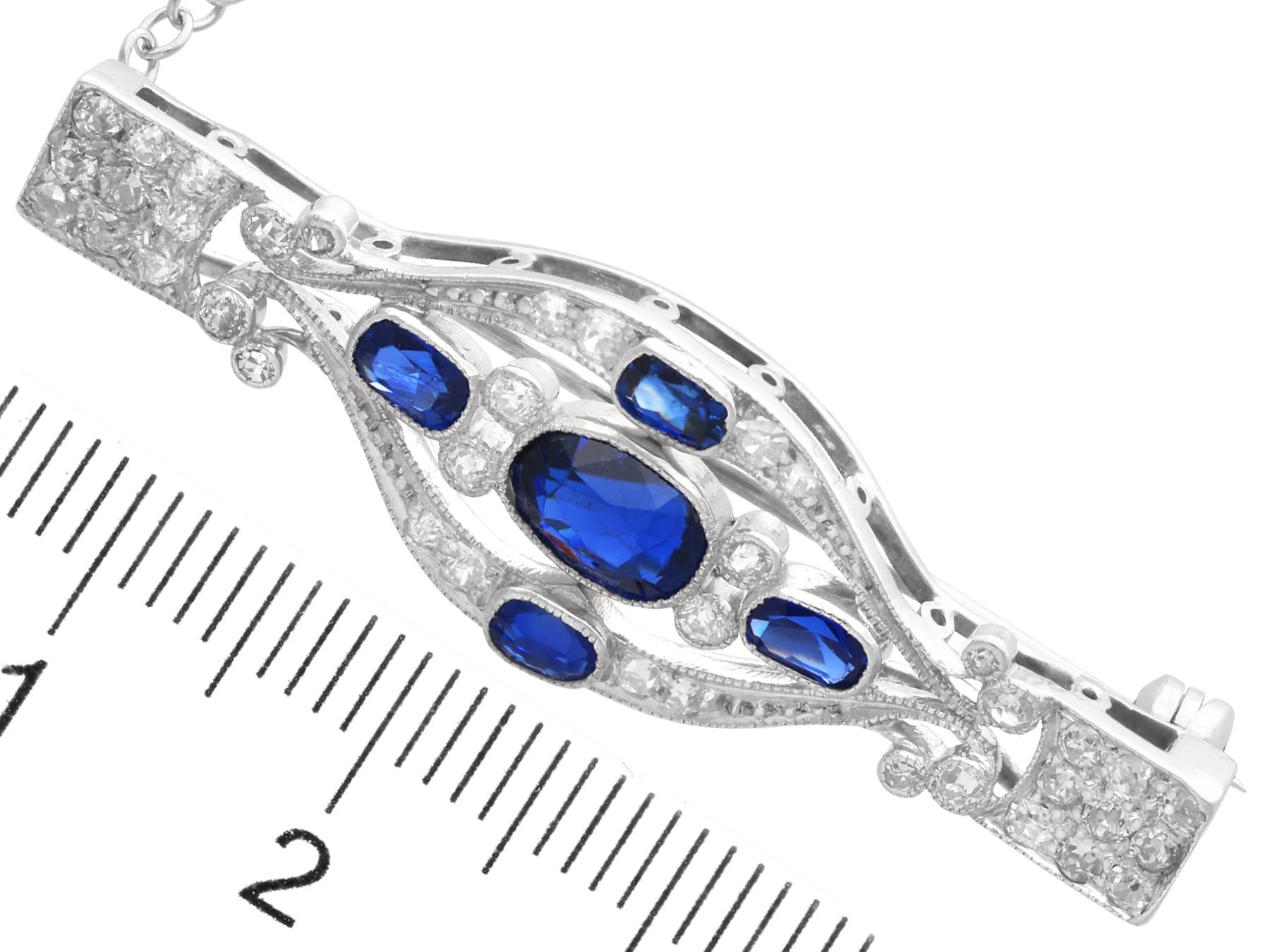 Antique 1.50 Carat Sapphire, 0.60 Carat Diamond and Platinum Brooch Circa 1910 For Sale 2