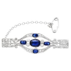 Antique 1.50 Carat Sapphire, 0.60 Carat Diamond and Platinum Brooch Circa 1910