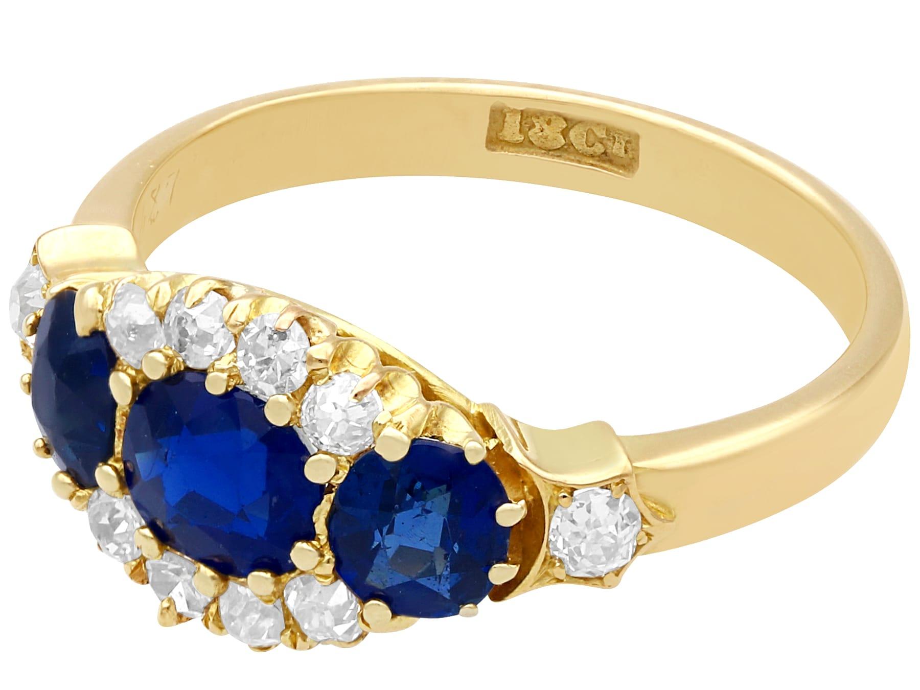 Oval Cut Antique 1.50 Carat Sapphire and Diamond Yellow Gold Cocktail Ring For Sale