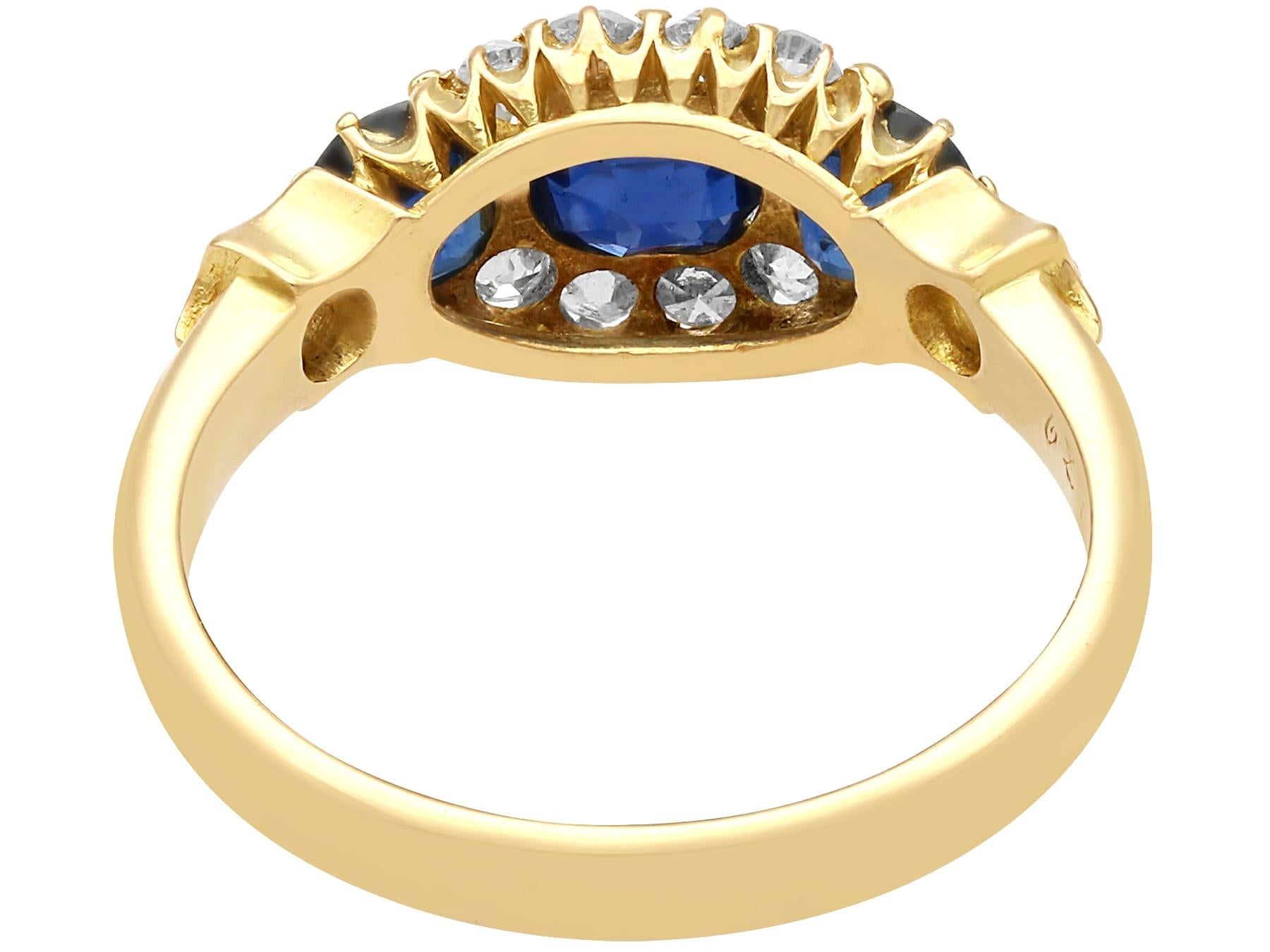 Antique 1.50 Carat Sapphire and Diamond Yellow Gold Cocktail Ring In Excellent Condition For Sale In Jesmond, Newcastle Upon Tyne