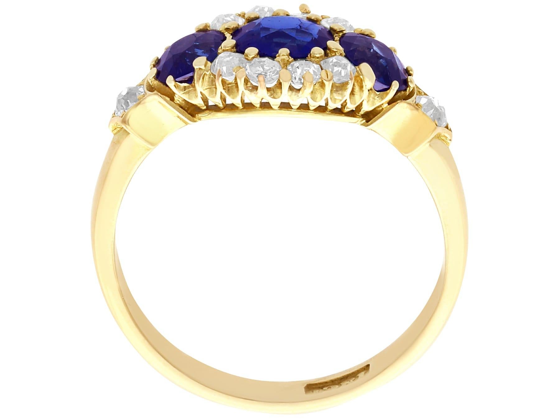 Women's or Men's Antique 1.50 Carat Sapphire and Diamond Yellow Gold Cocktail Ring For Sale