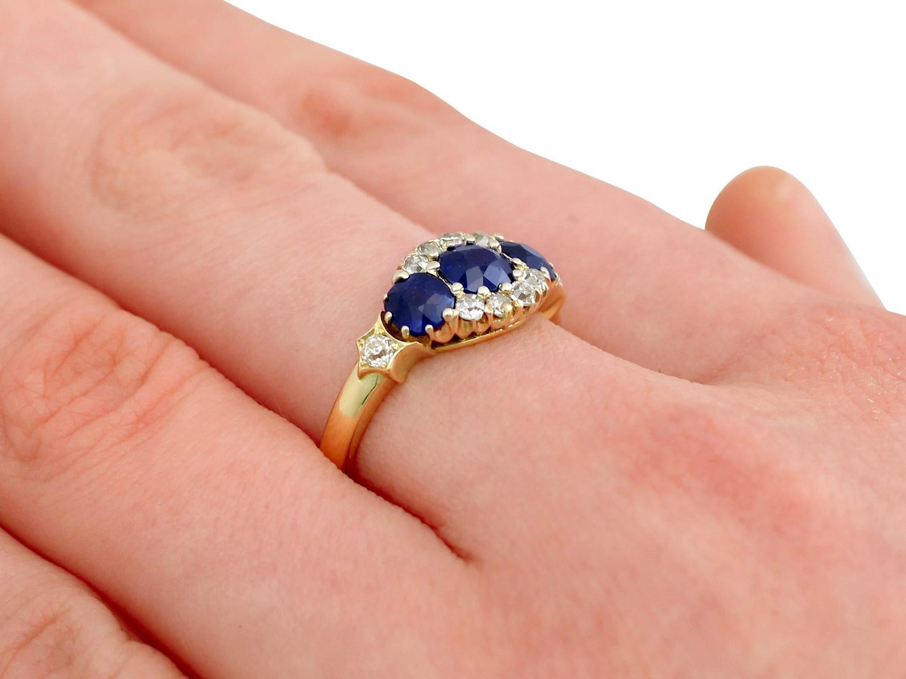 Antique 1.50 Carat Sapphire and Diamond Yellow Gold Cocktail Ring For Sale 2