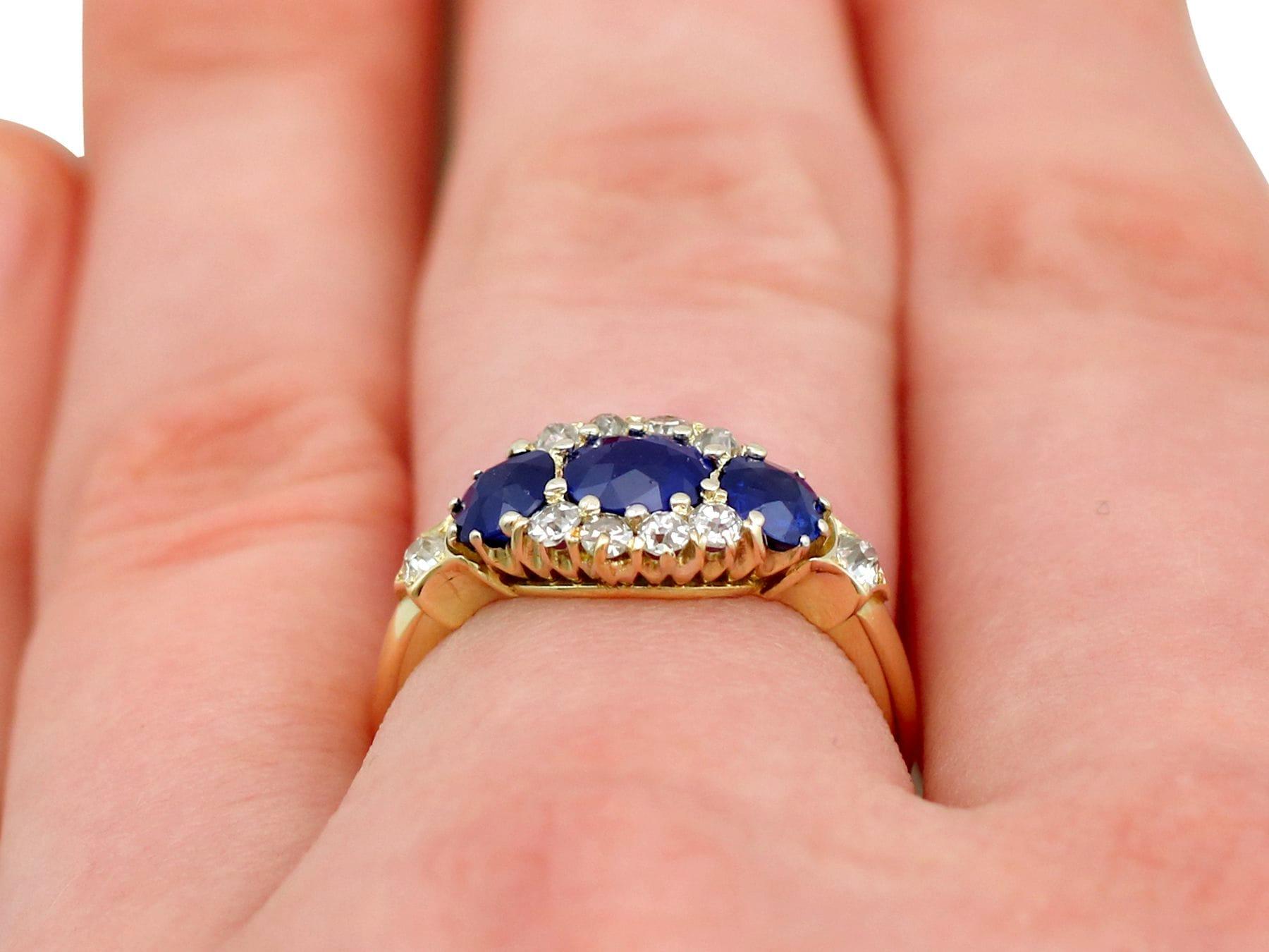 Antique 1.50 Carat Sapphire and Diamond Yellow Gold Cocktail Ring For Sale 3