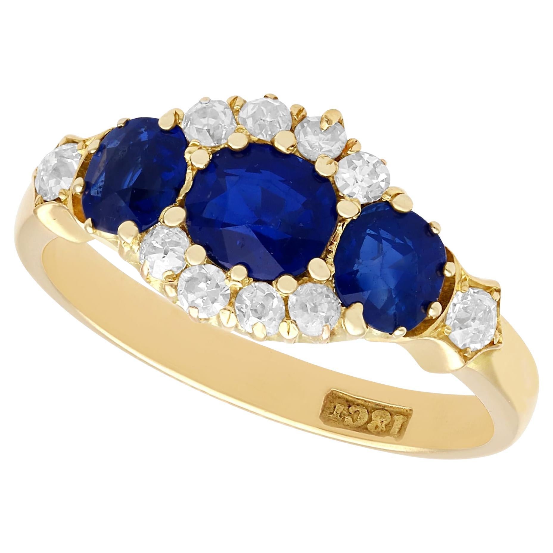 Anello da cocktail antico in oro giallo con zaffiro e diamante da 1,50 carati