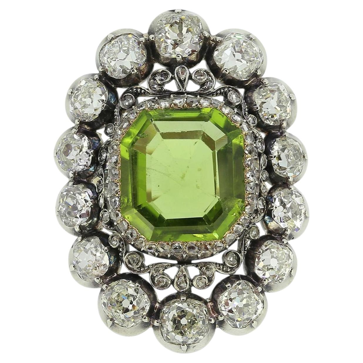 Antique 15.00 Carat Peridot and Diamond Ring