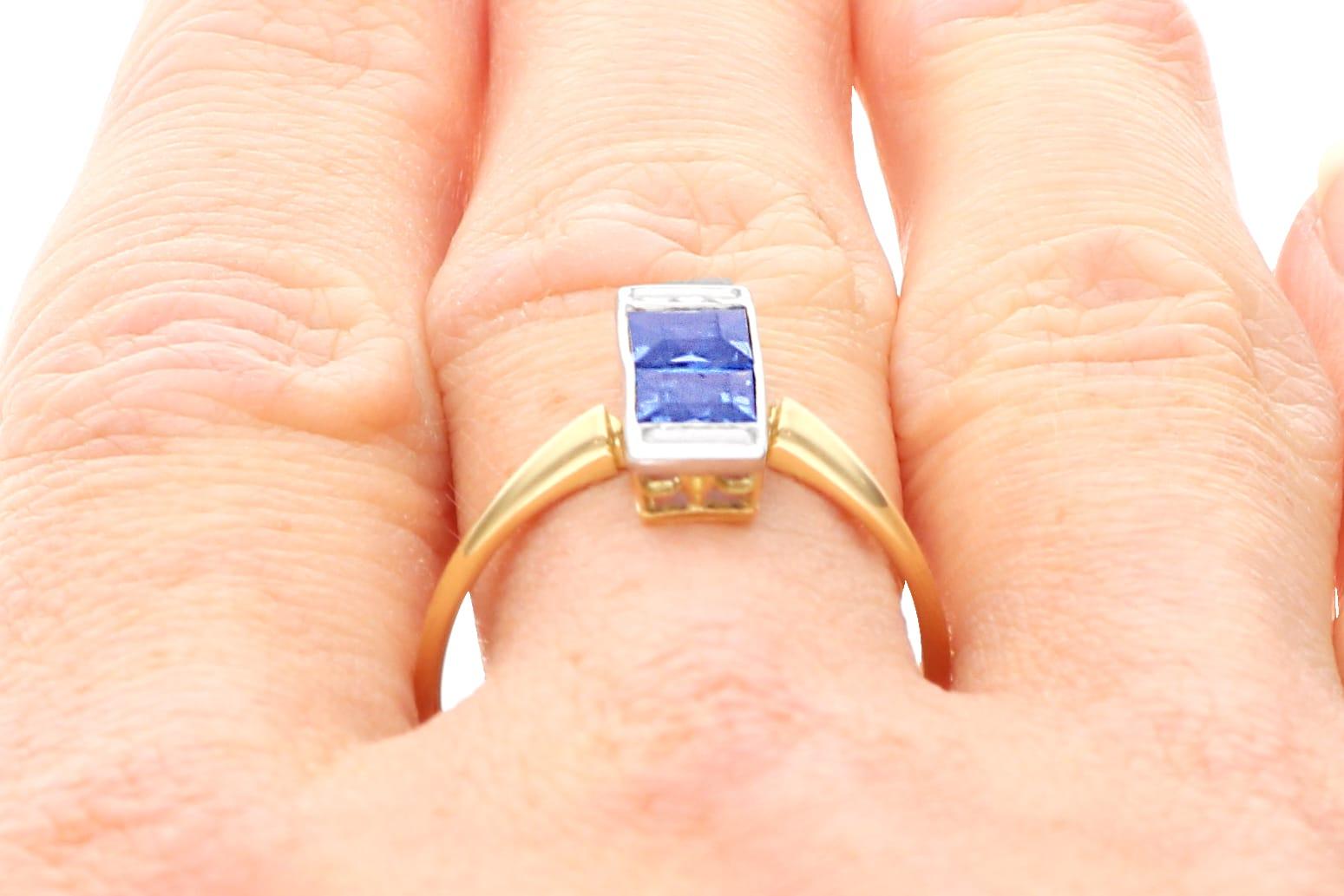 Antique 1.50Ct Sapphire and 0.24Ct Diamond 18k Yellow Gold Dress Ring Circa 193 For Sale 5