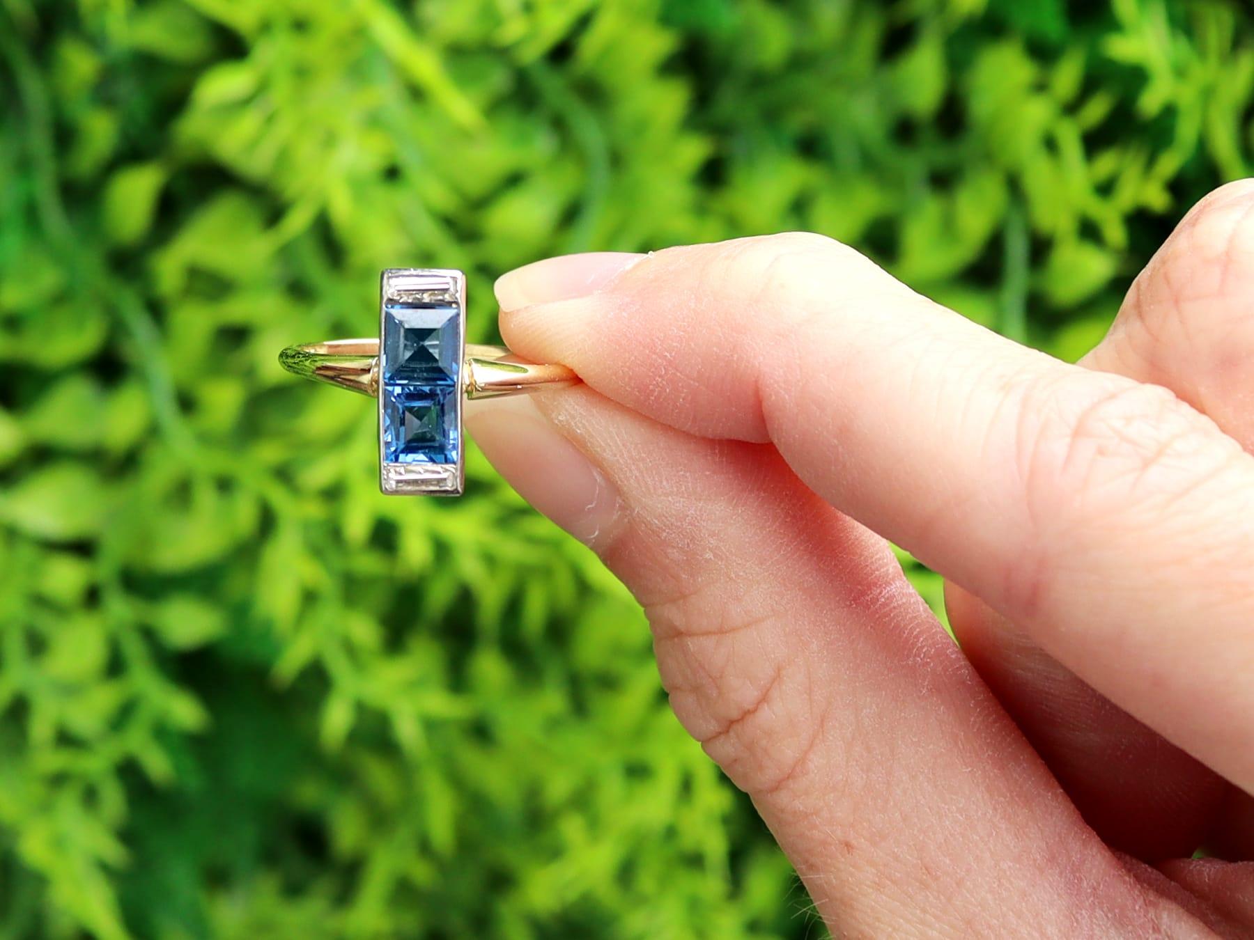 A fine and impressive antique 1.50 carat sapphire and 0.24 carat diamond, 18 karat yellow gold, platinum set dress ring; part of our diverse sapphire jewellery collections.

This fine and impressive antique sapphire ring has been crafted in 18k