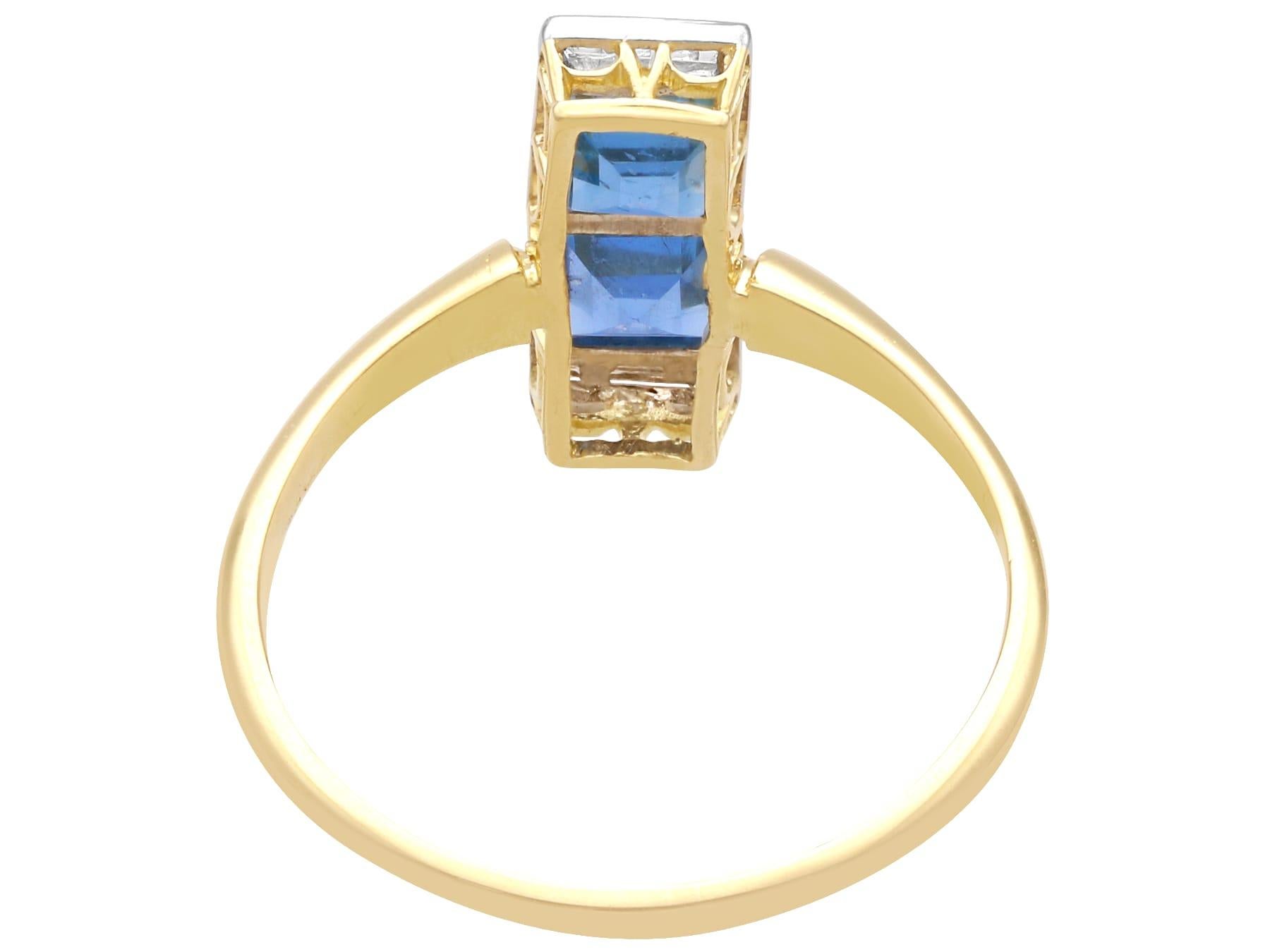 Antique 1.50Ct Sapphire and 0.24Ct Diamond 18k Yellow Gold Dress Ring Circa 193 In Excellent Condition For Sale In Jesmond, Newcastle Upon Tyne