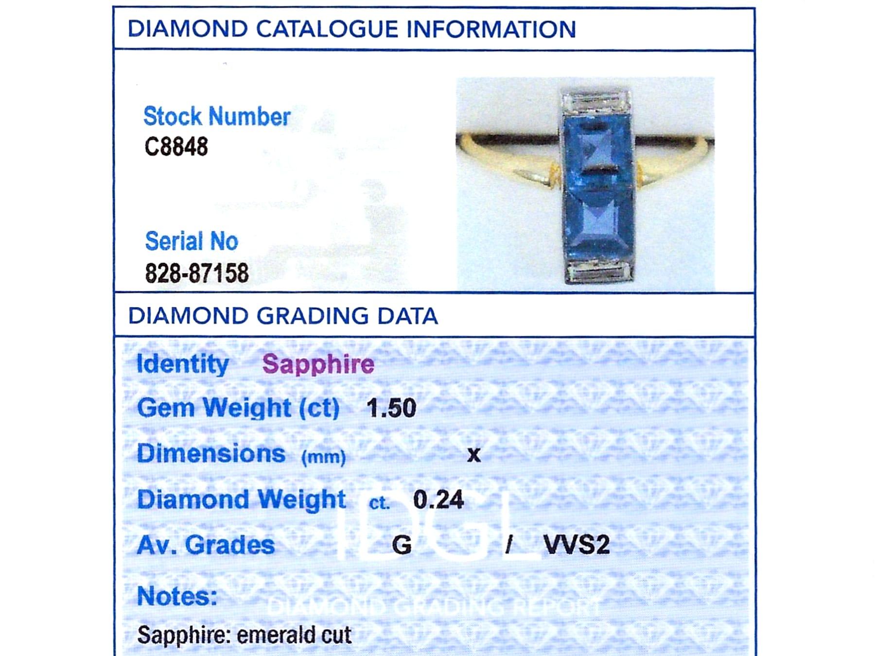 Antique 1.50Ct Sapphire and 0.24Ct Diamond 18k Yellow Gold Dress Ring Circa 193 For Sale 2