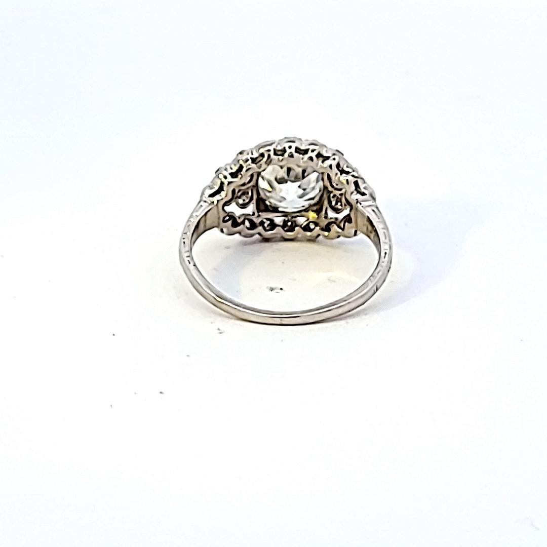 Bague de fiançailles en platine avec diamant taille européenne ancienne de 1,51 carat I-VS1 en vente 1