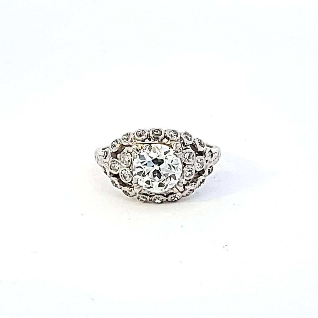 Antique 1.51 Carat Old European Cut I-VS1 Diamond Platinum Engagement Ring