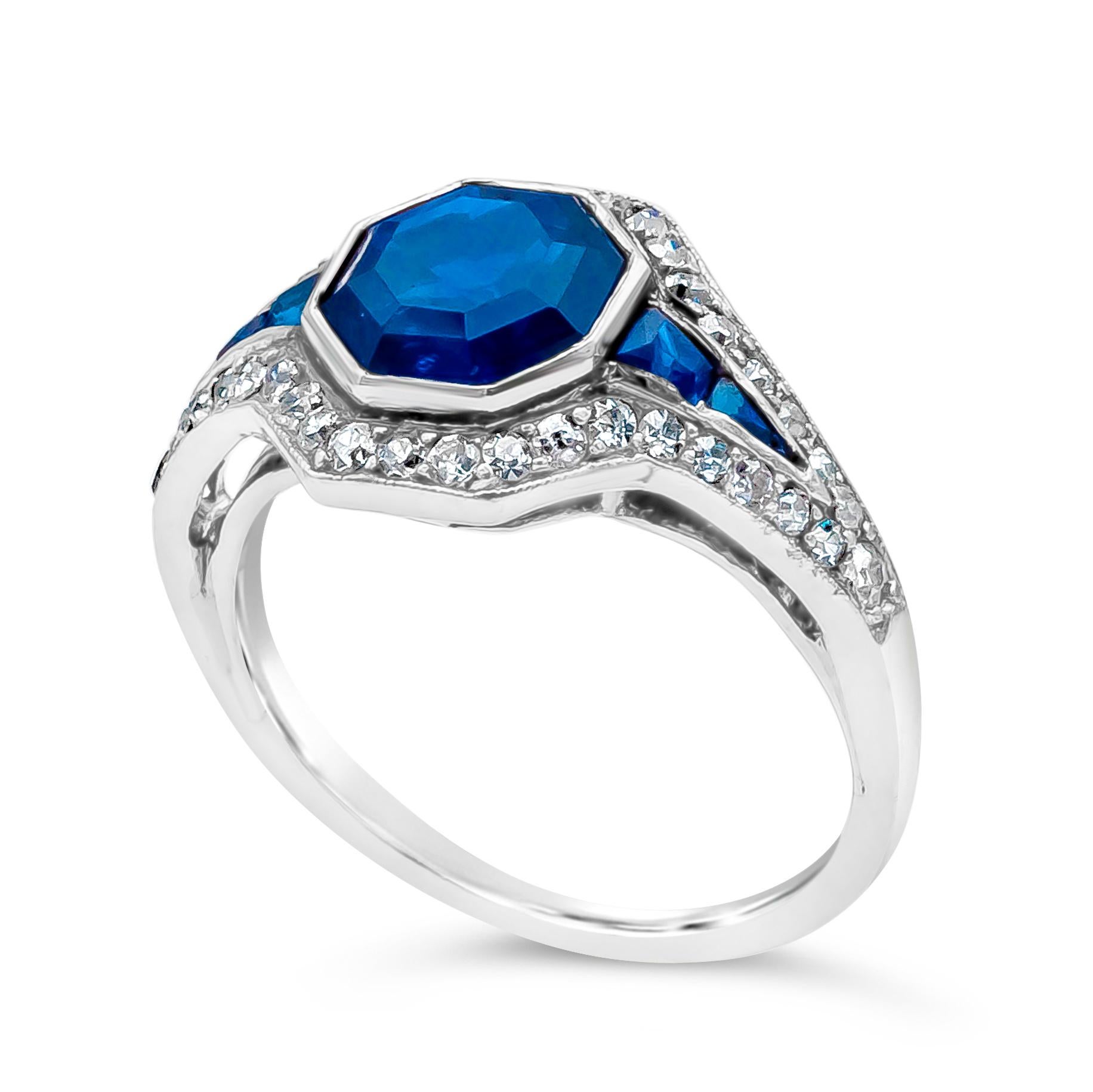 Edwardian Antique 1.53 Carat Asscher Cut Blue Sapphire Engagement Ring For Sale