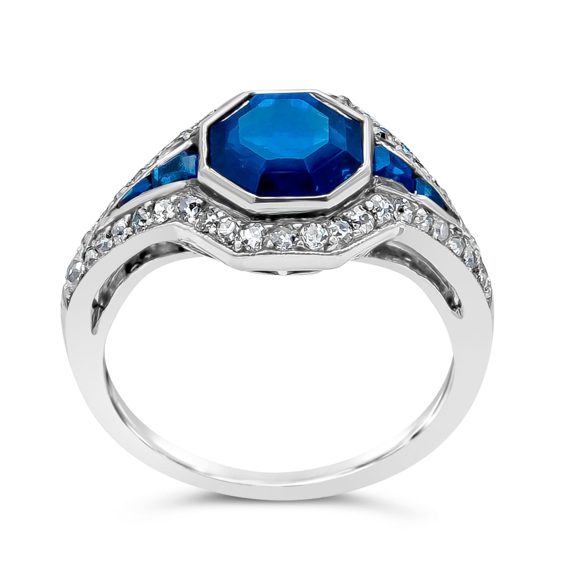 Antique 1.53 Carat Asscher Cut Blue Sapphire Engagement Ring In Good Condition For Sale In New York, NY