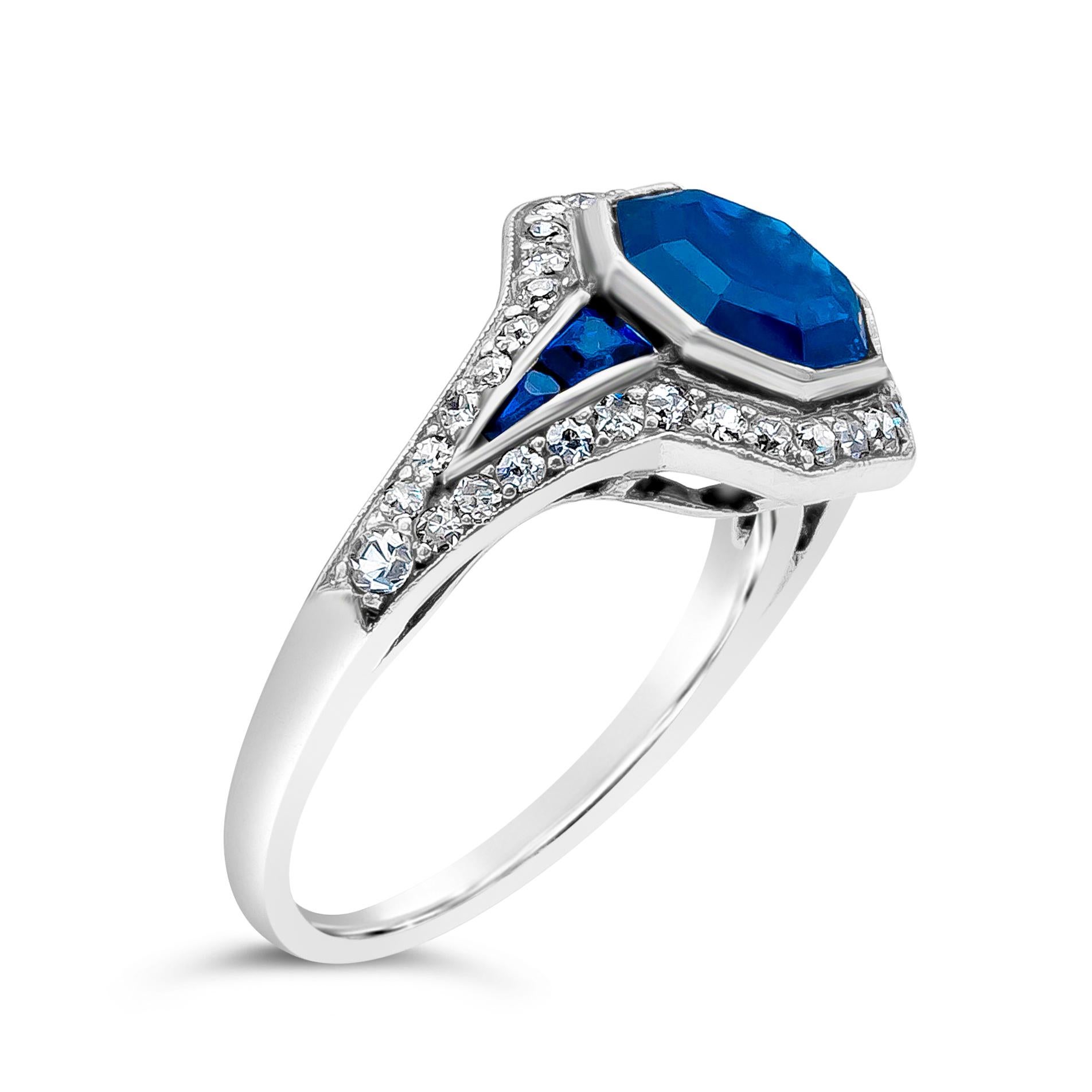 Antique 1.53 Carat Asscher Cut Blue Sapphire Engagement Ring For Sale 1