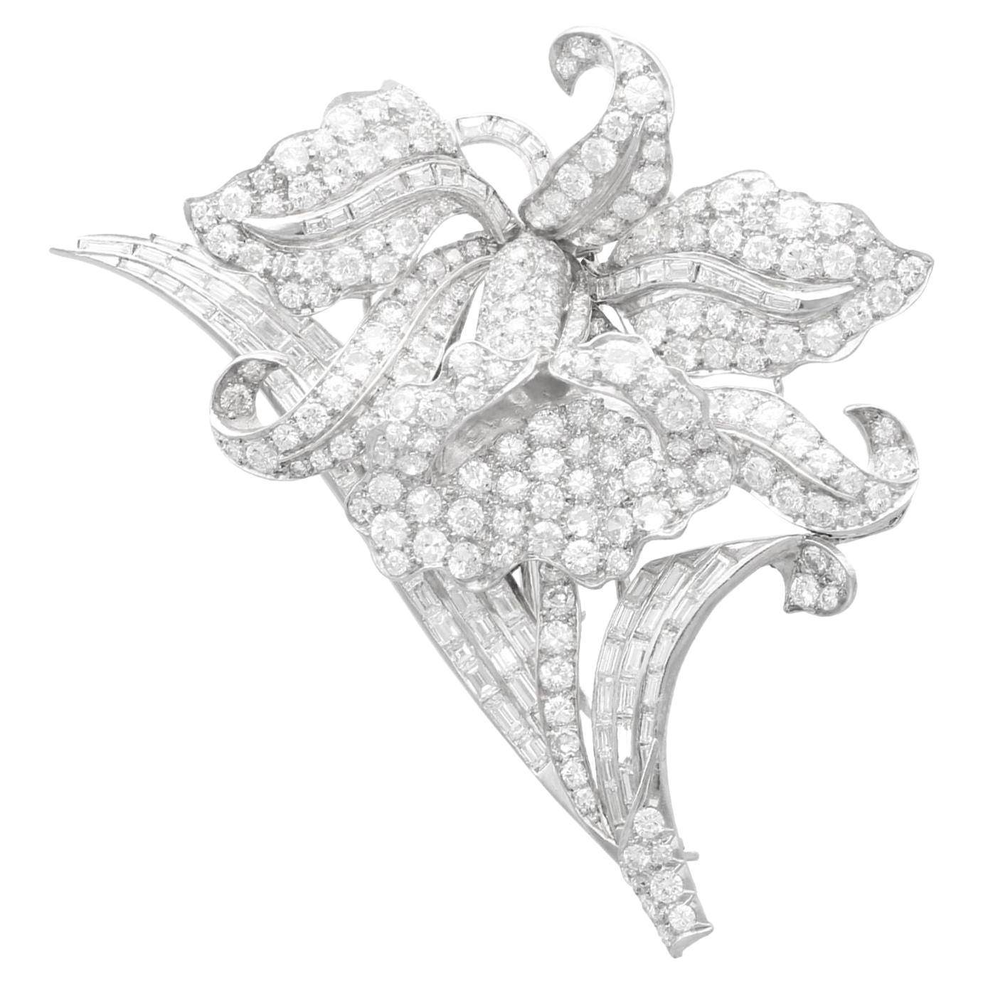 Antique 15.32 Carat Diamond and Platinum Floral Brooch, Circa 1935 For Sale