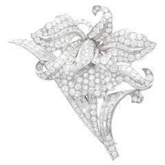 Antique 15.32 Carat Diamond and Platinum Floral Brooch, Circa 1935