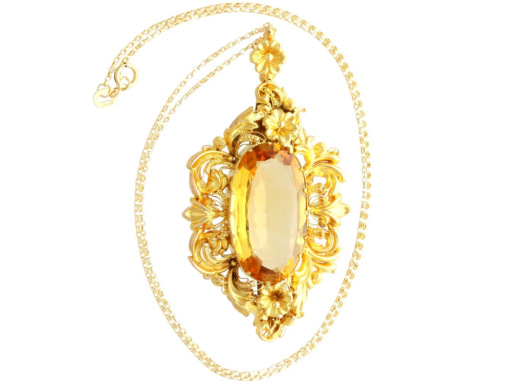 Victorian Antique 15.34 Carat Citrine and 18k Yellow Gold Pendant