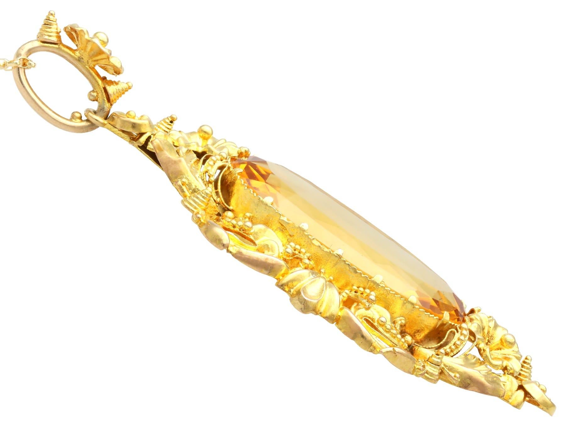 Oval Cut Antique 15.34 Carat Citrine and 18k Yellow Gold Pendant