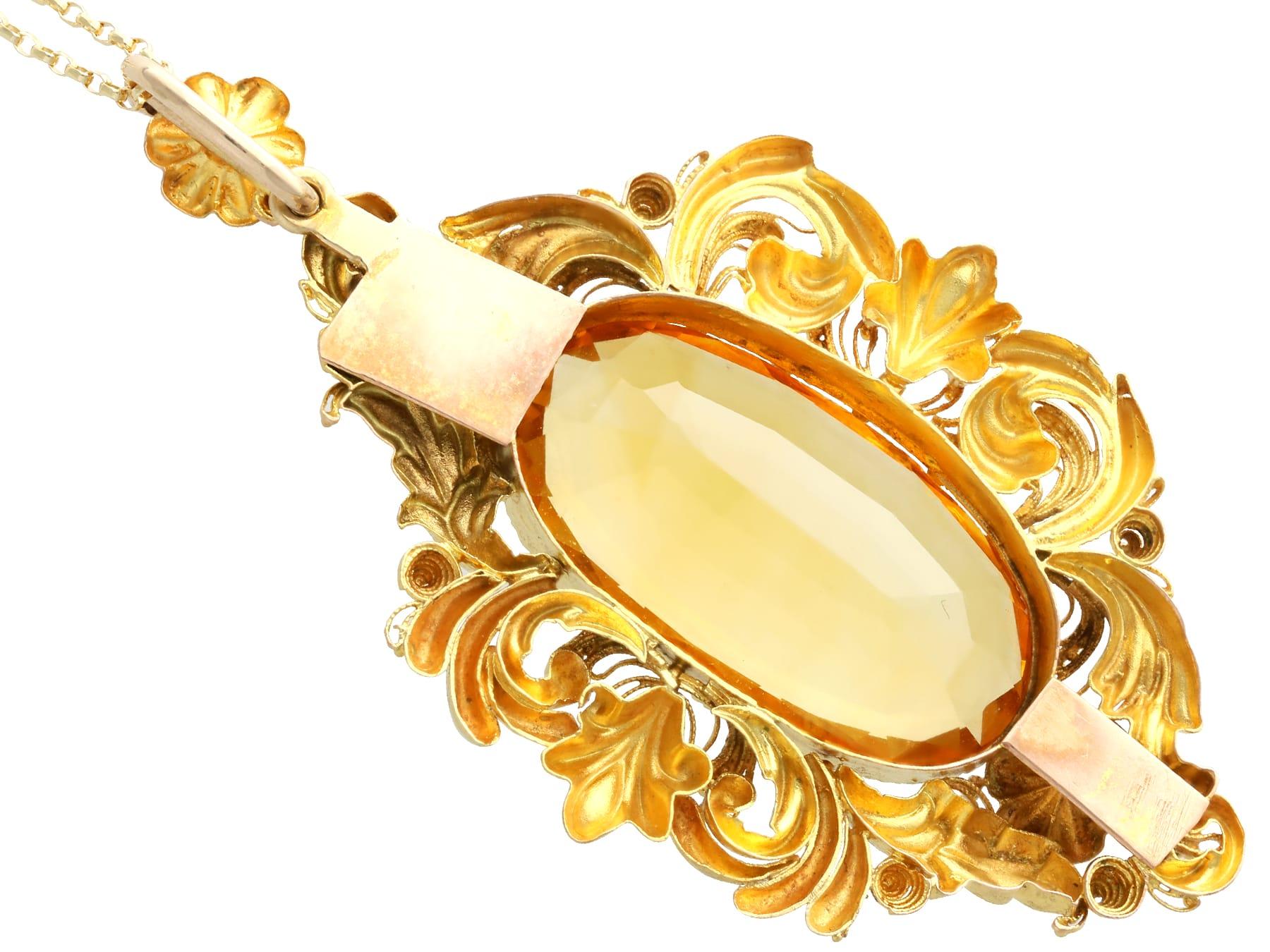Antique 15.34 Carat Citrine and 18k Yellow Gold Pendant In Excellent Condition In Jesmond, Newcastle Upon Tyne
