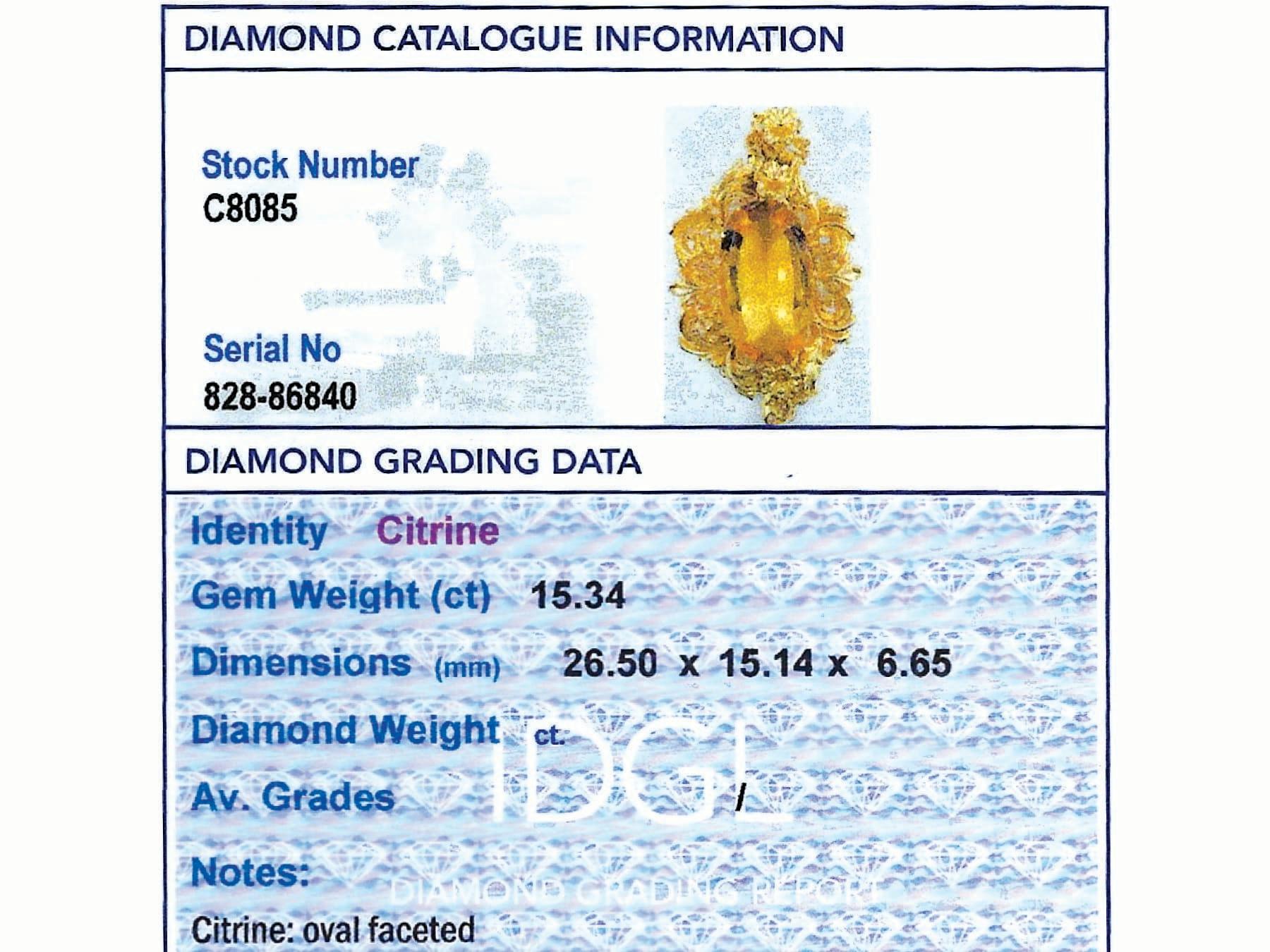 Antique 15.34 Carat Citrine and 18k Yellow Gold Pendant 1