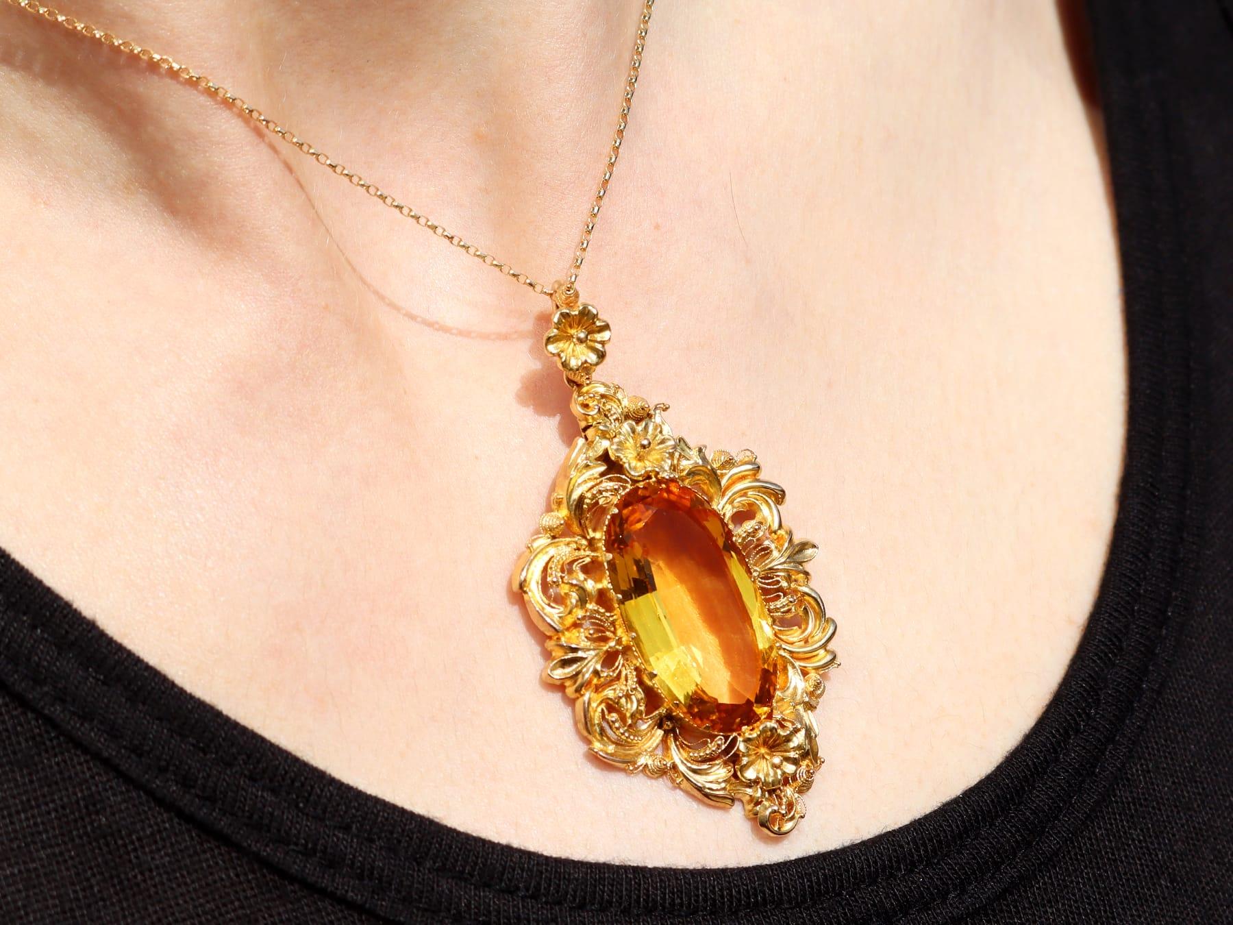Antique 15.34 Carat Citrine and 18k Yellow Gold Pendant 3