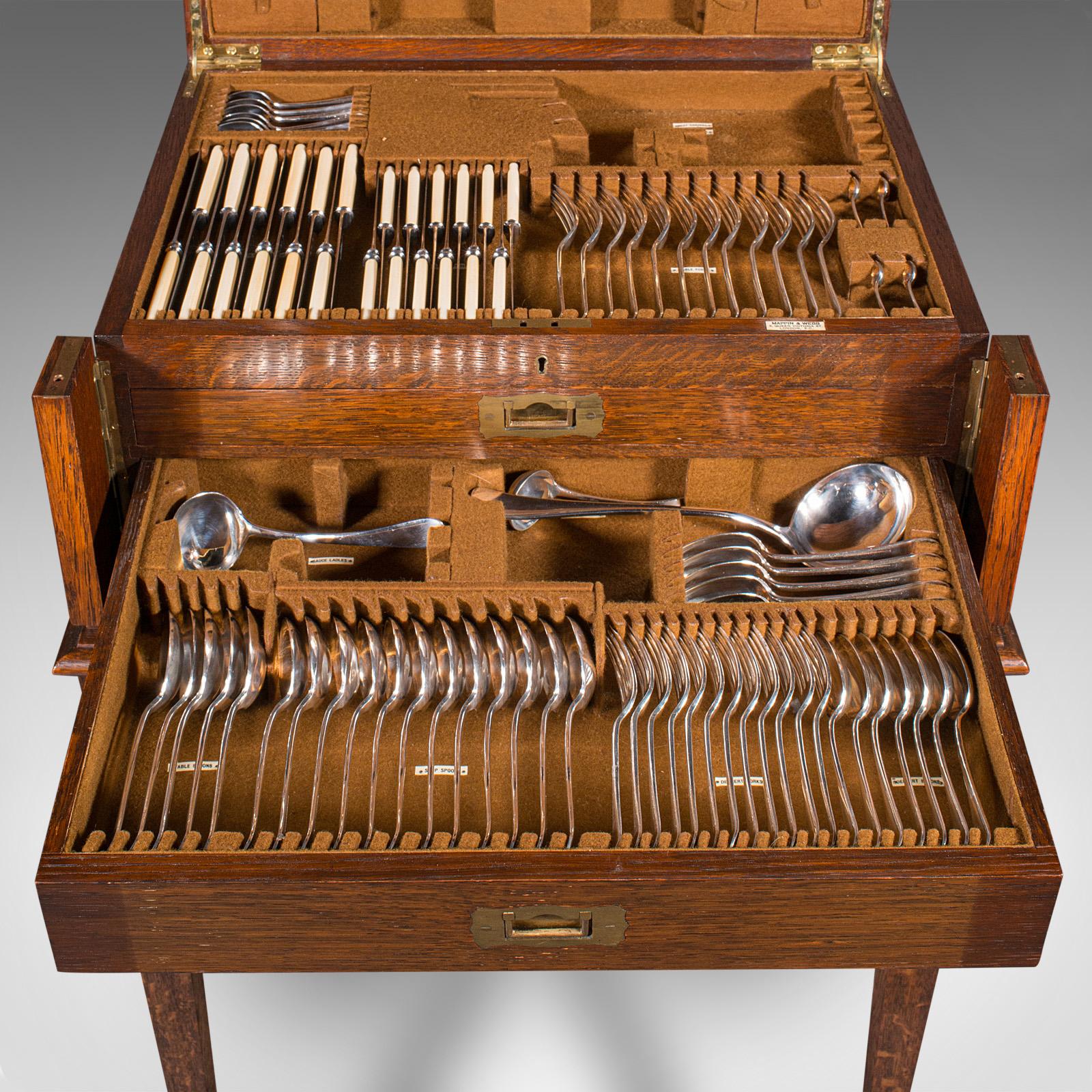 Antique 154pc Canteen On Stand, English, Oak, Mappin & Webb, Cutlery, Edwardian For Sale 5