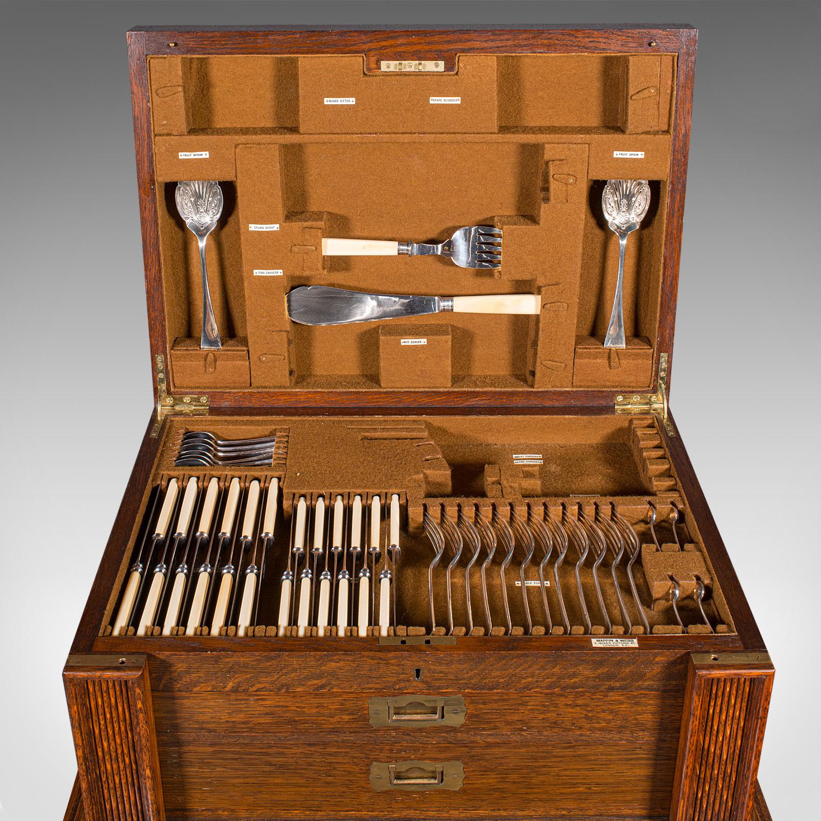 Antique 154pc Canteen On Stand, English, Oak, Mappin & Webb, Cutlery, Edwardian For Sale 3