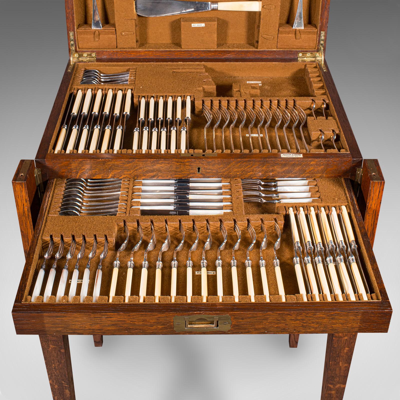 Antique 154pc Canteen On Stand, English, Oak, Mappin & Webb, Cutlery, Edwardian For Sale 4