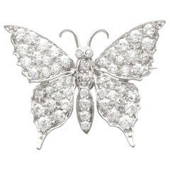 Antique 1.55 Carat Diamond and White Gold Butterfly Brooch