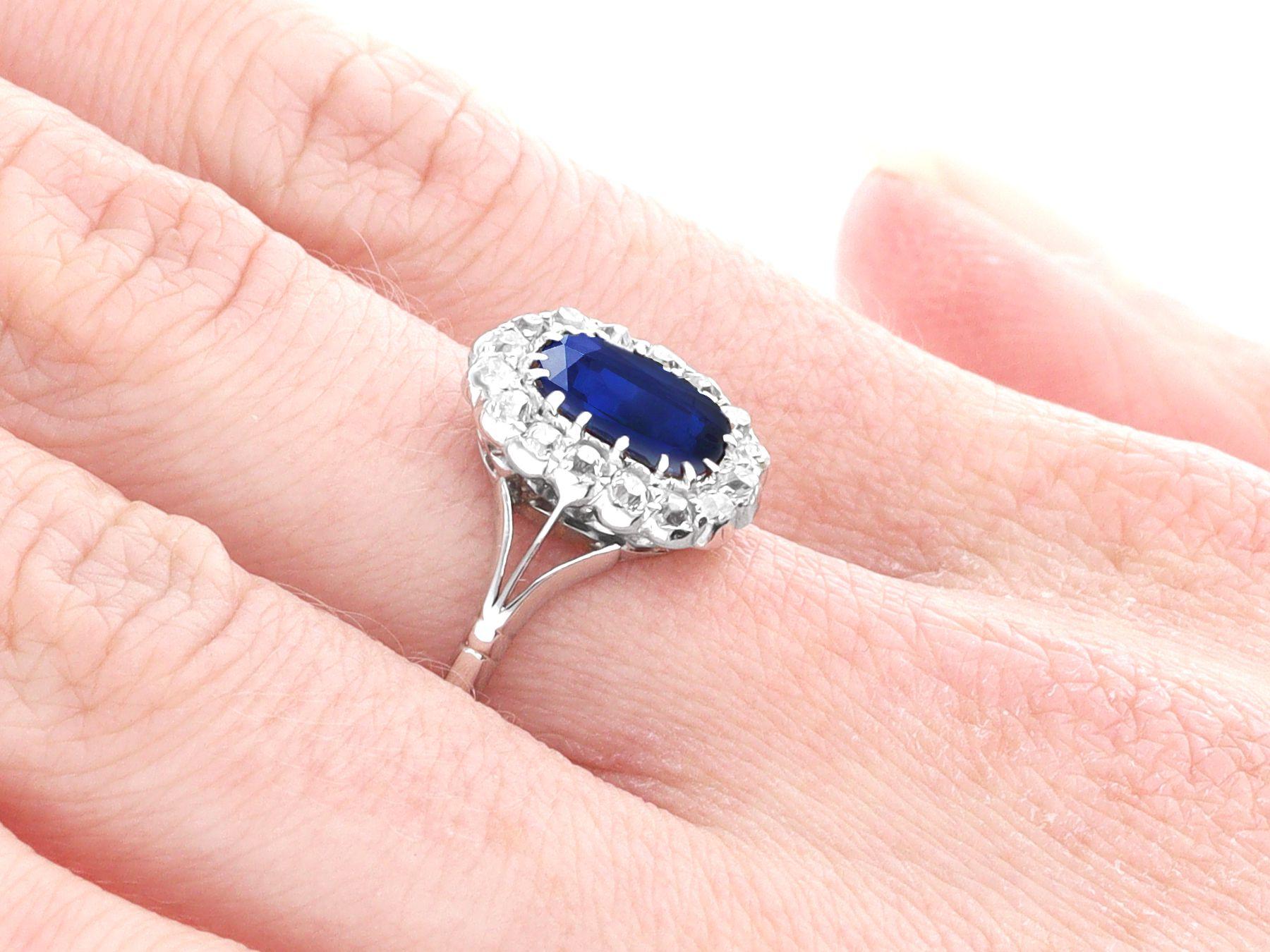 Antique 1.55 Carat Sapphire and Diamond White Gold Cluster Ring For Sale 2