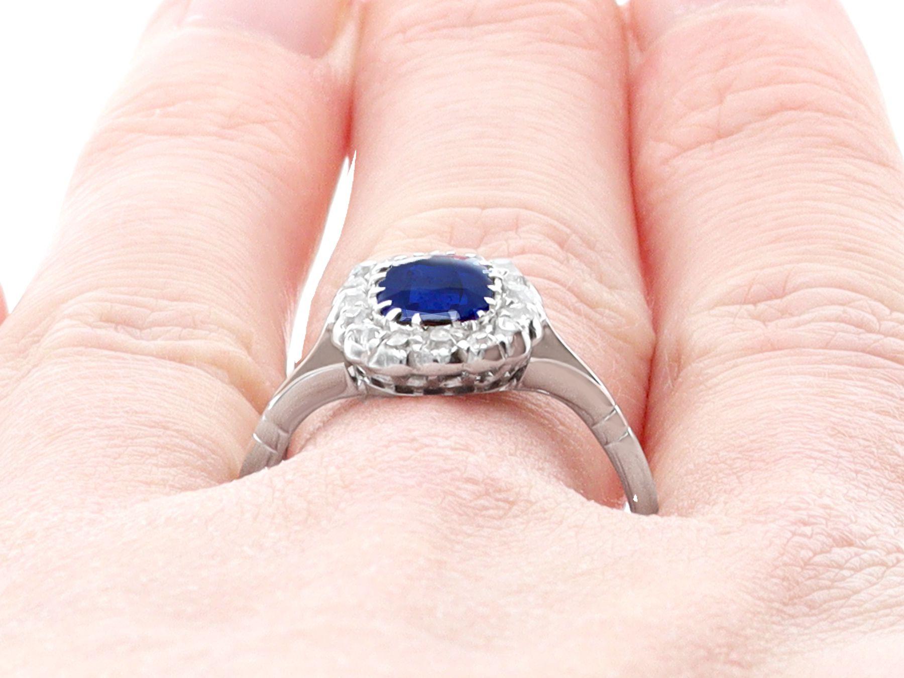 Antique 1.55 Carat Sapphire and Diamond White Gold Cluster Ring For Sale 3
