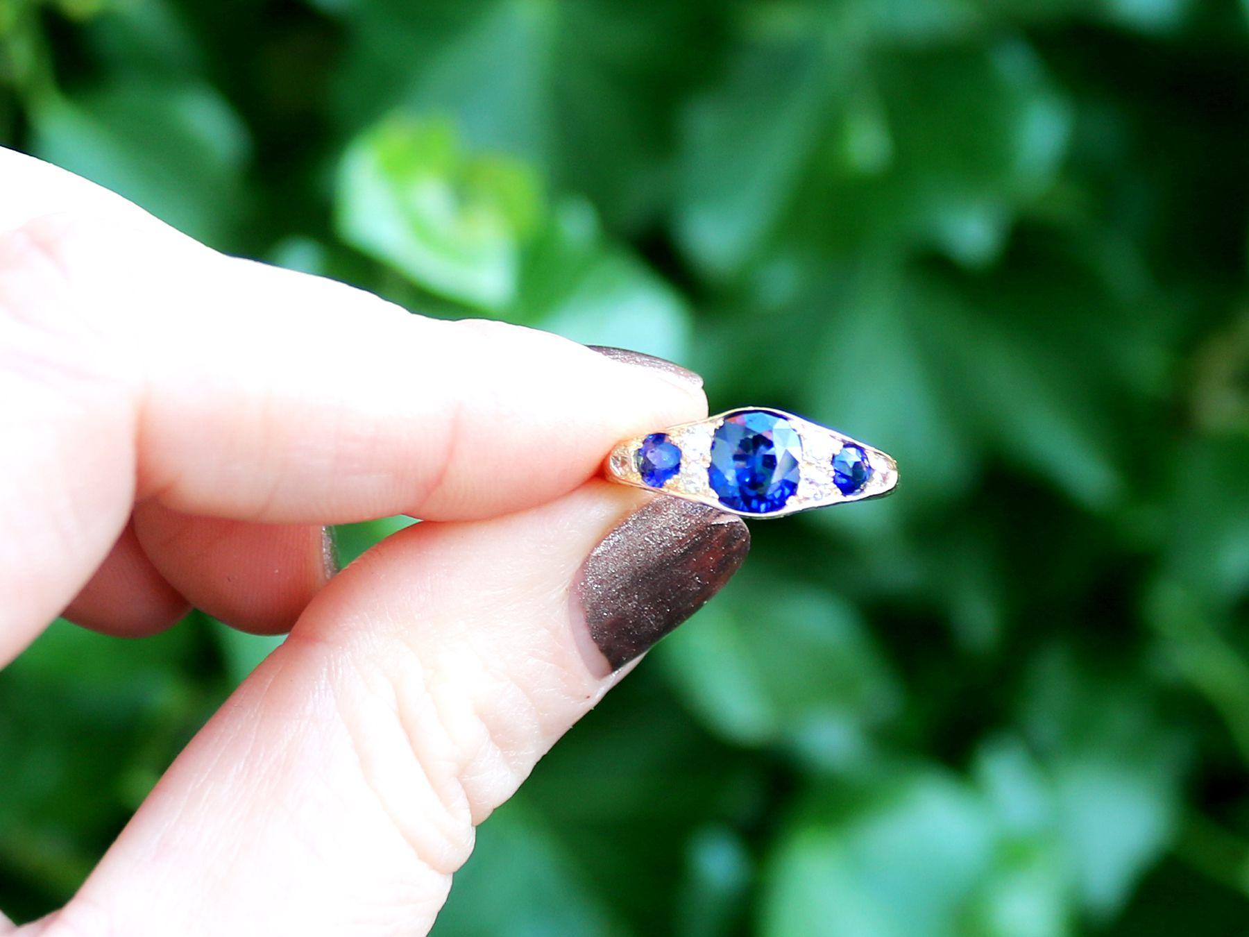 Cushion Cut Antique 1.55 Carat Sapphire and Diamond Yellow Gold Cocktail Ring, circa 1900 For Sale