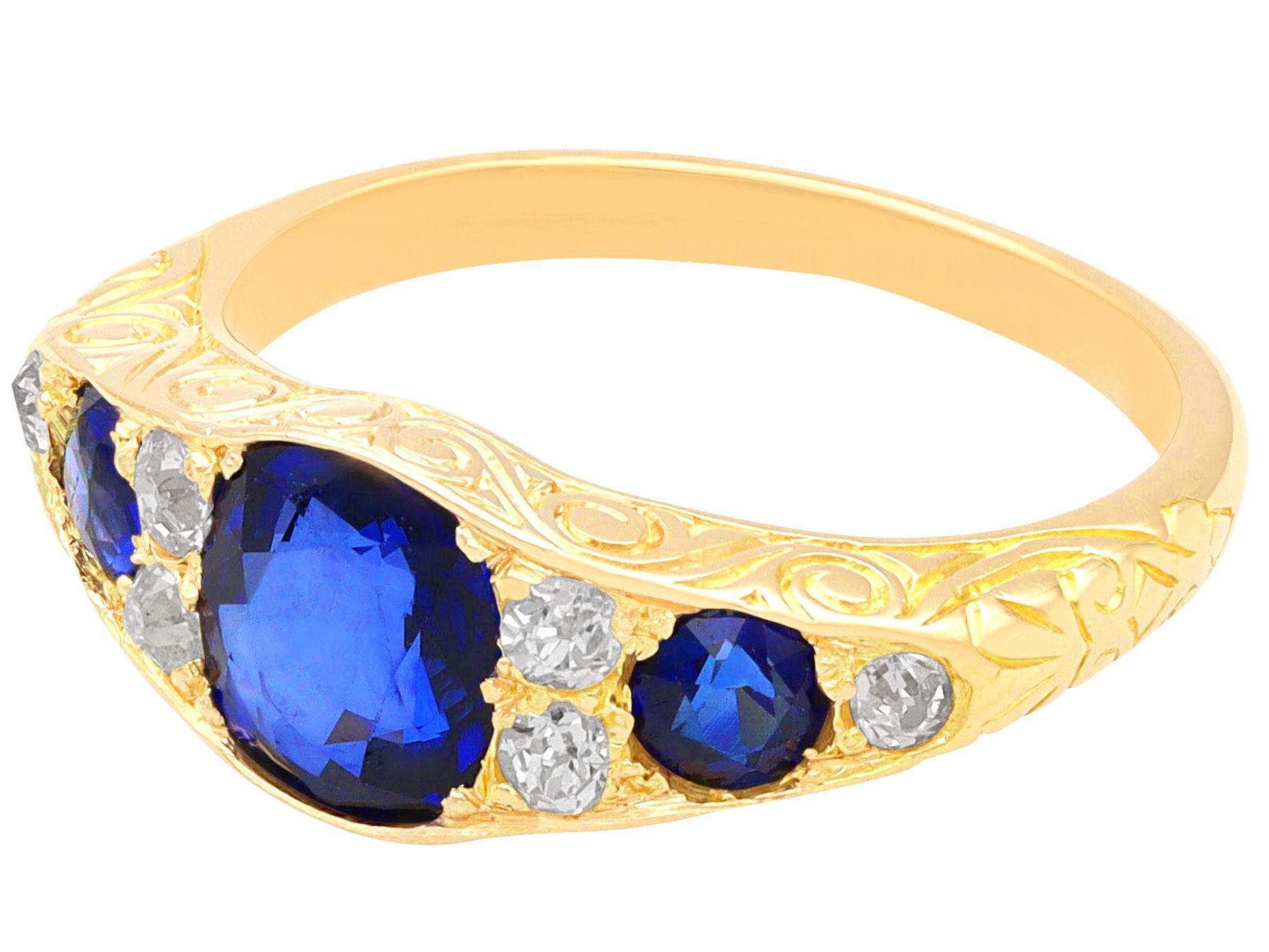 Antique 1.55 Carat Sapphire and Diamond Yellow Gold Cocktail Ring, circa 1900 In Excellent Condition For Sale In Jesmond, Newcastle Upon Tyne