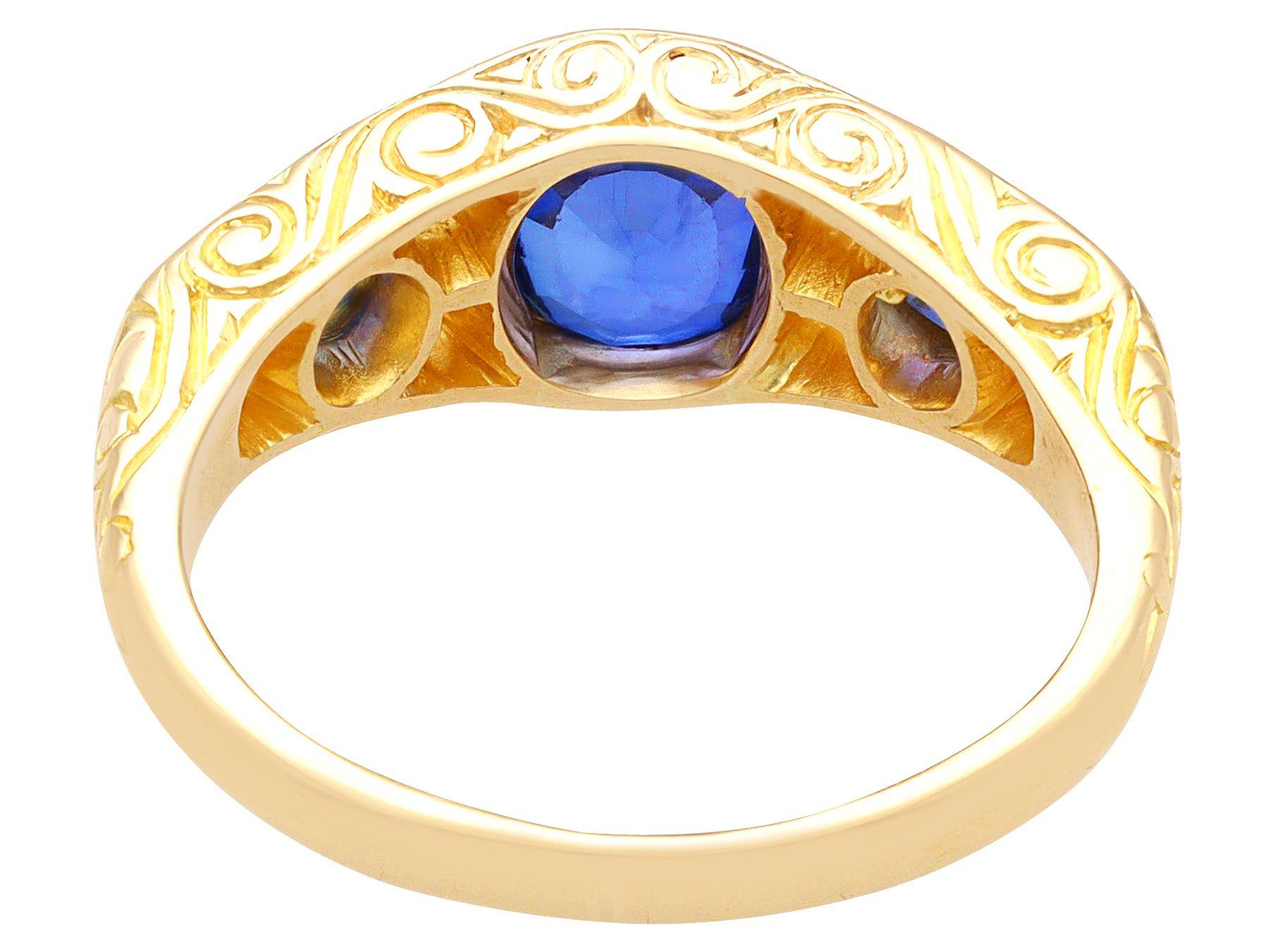 Women's or Men's Antique 1.55 Carat Sapphire and Diamond Yellow Gold Cocktail Ring, circa 1900 For Sale