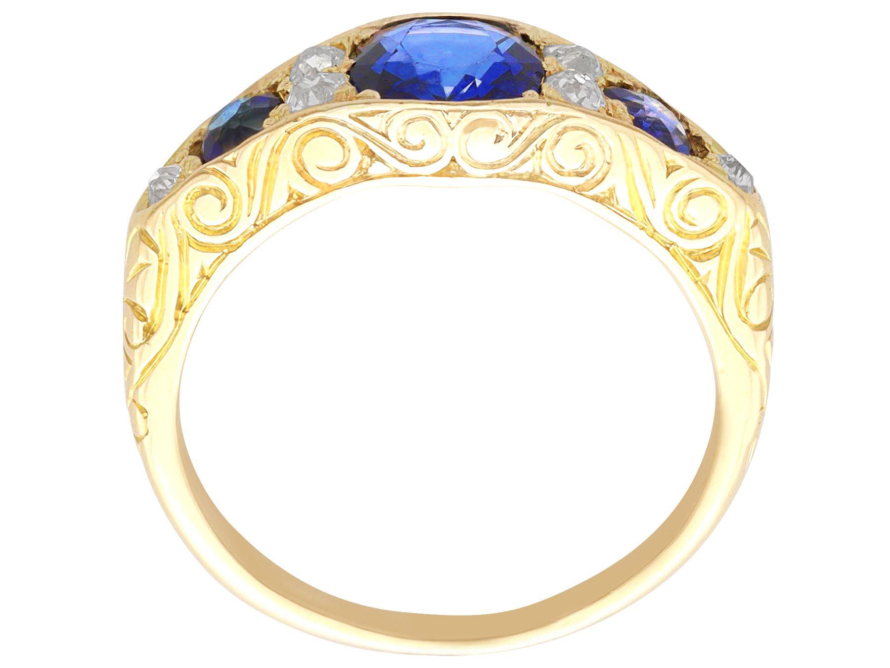 Antique 1.55 Carat Sapphire and Diamond Yellow Gold Cocktail Ring, circa 1900 For Sale 1