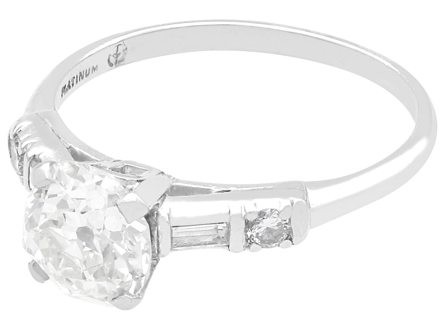 Old European Cut Antique 1.55Ct Diamond and Platinum Solitaire Engagement Ring Circa 1920 For Sale