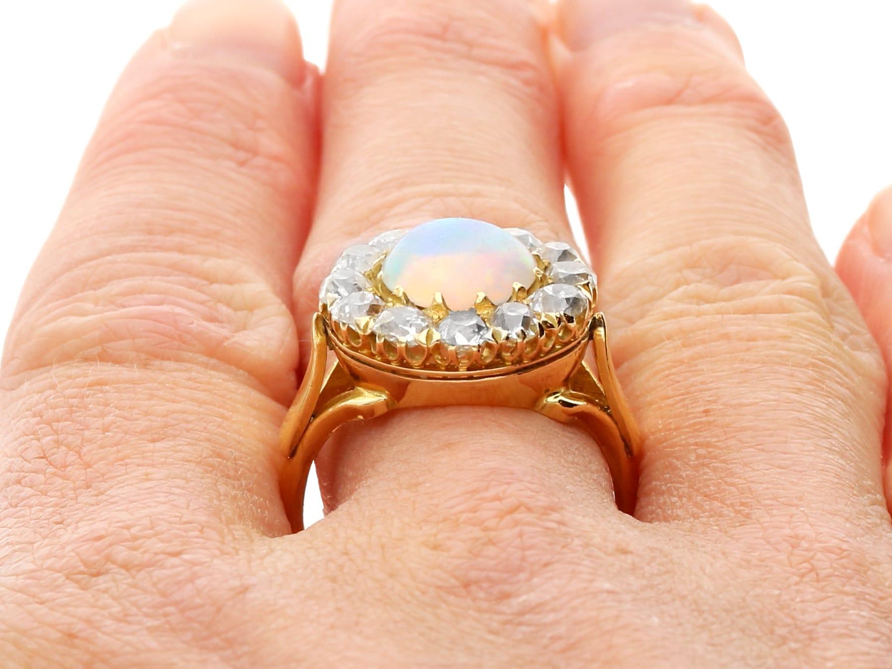 Antique 1.56 Carat Opal and 2.10 Carat Diamond 18k Yellow Gold Dress Ring  For Sale 5