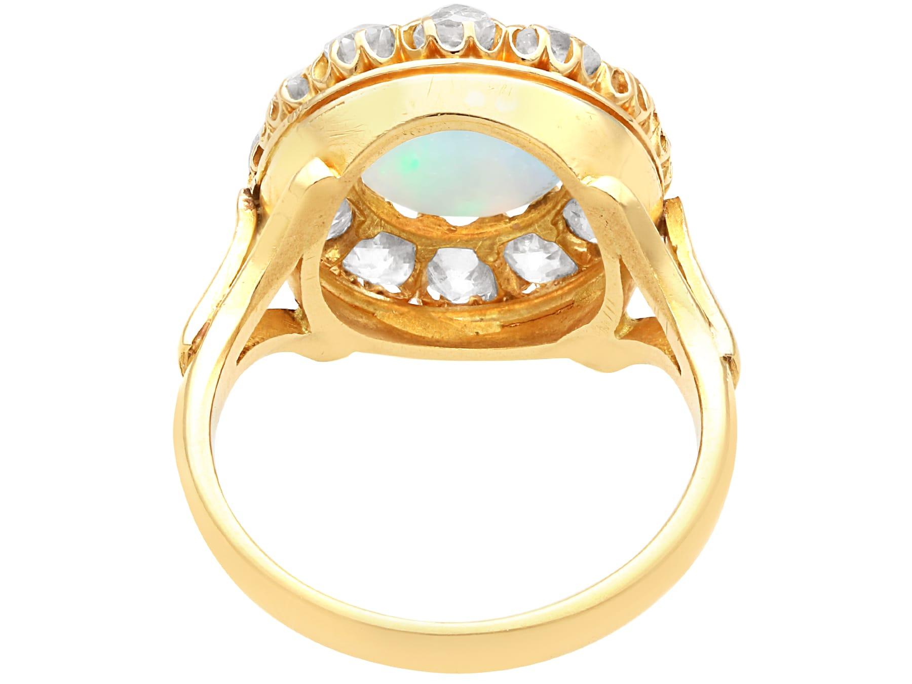 Antique 1.56 Carat Opal and 2.10 Carat Diamond 18k Yellow Gold Dress Ring  In Excellent Condition For Sale In Jesmond, Newcastle Upon Tyne