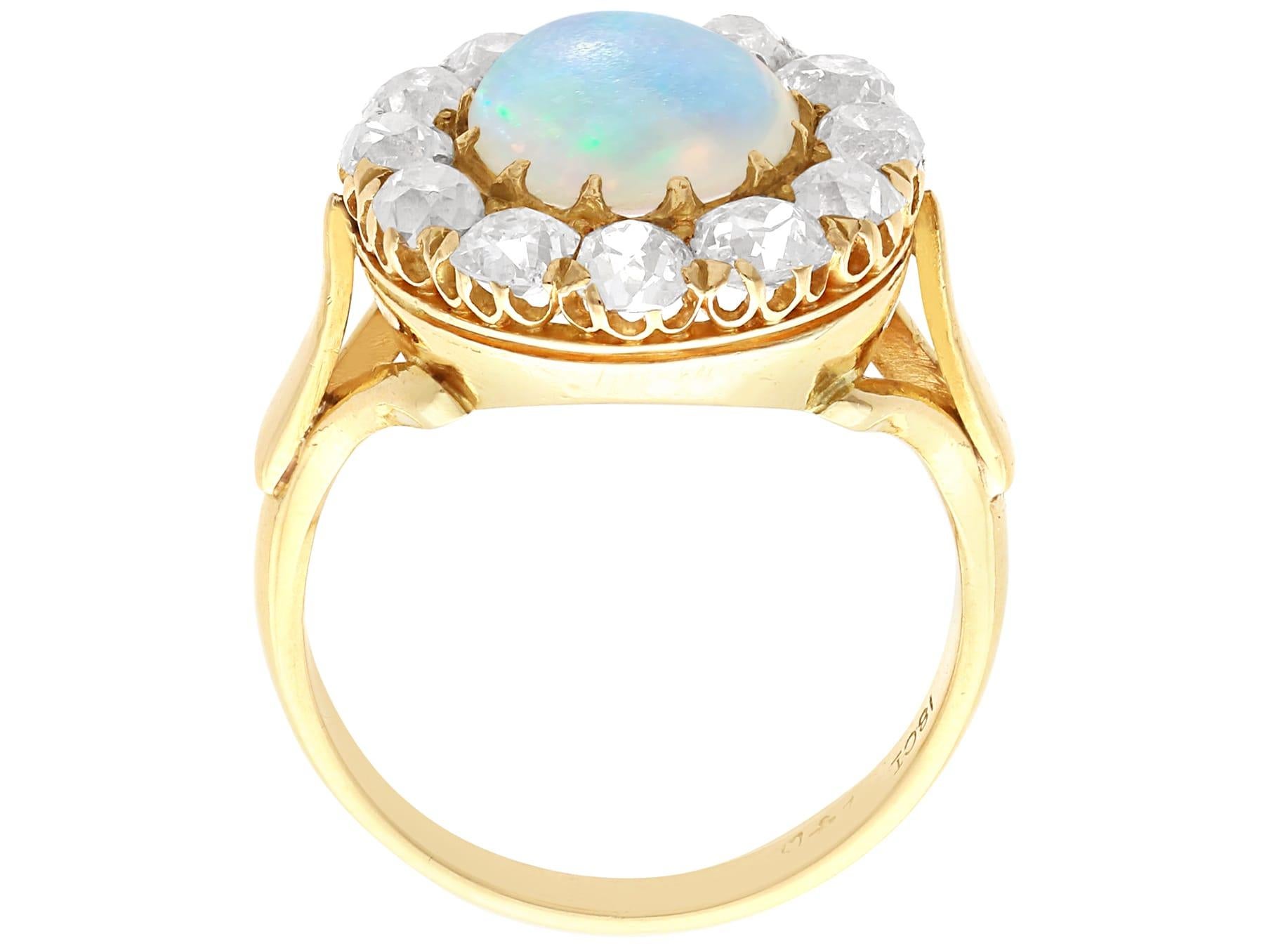 Women's or Men's Antique 1.56 Carat Opal and 2.10 Carat Diamond 18k Yellow Gold Dress Ring  For Sale