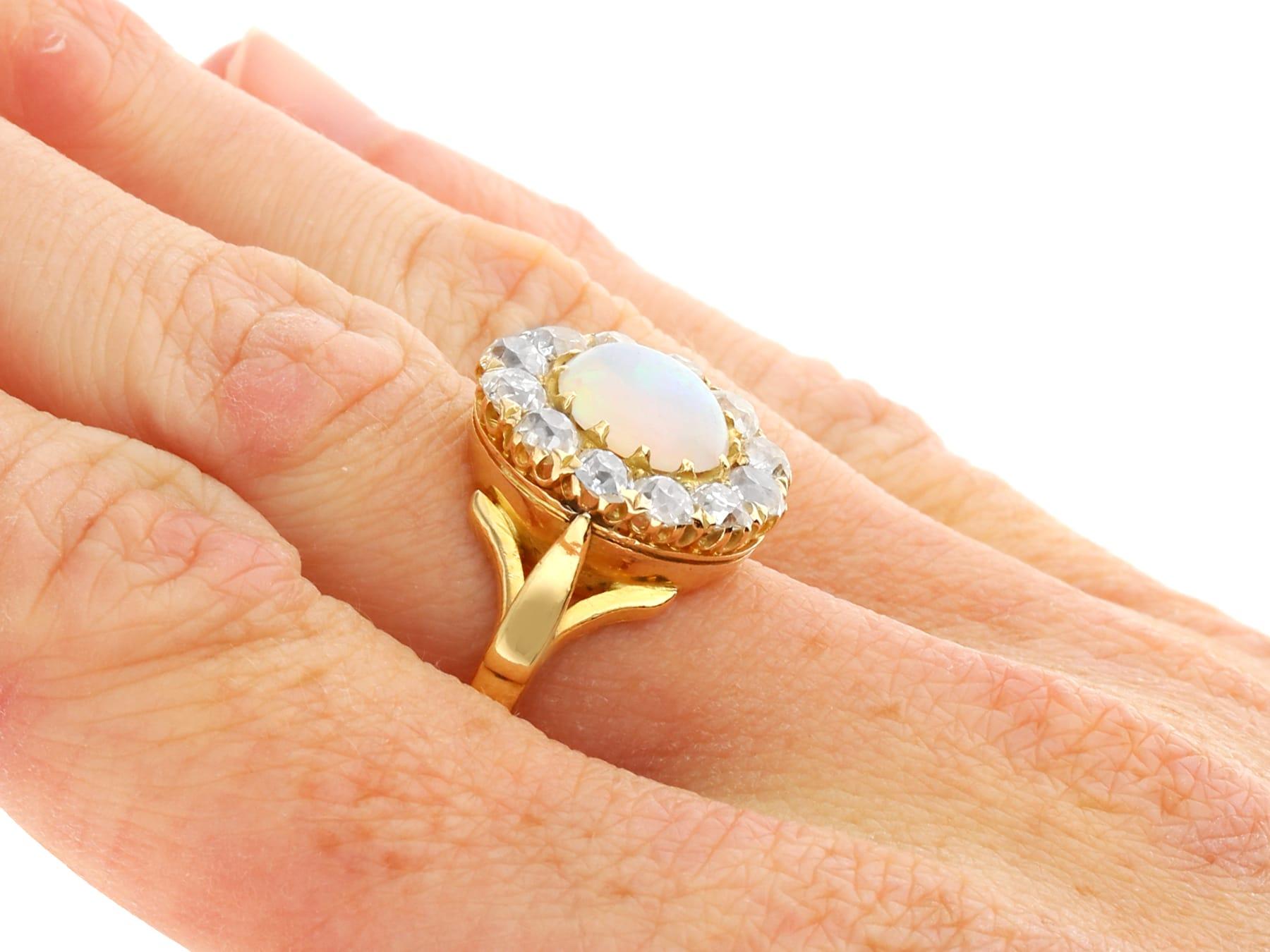 Antique 1.56 Carat Opal and 2.10 Carat Diamond 18k Yellow Gold Dress Ring  For Sale 4