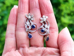 Antique 1.56 Carat Sapphire and 1.20 Carat Diamond 9k Yellow Gold Earrings