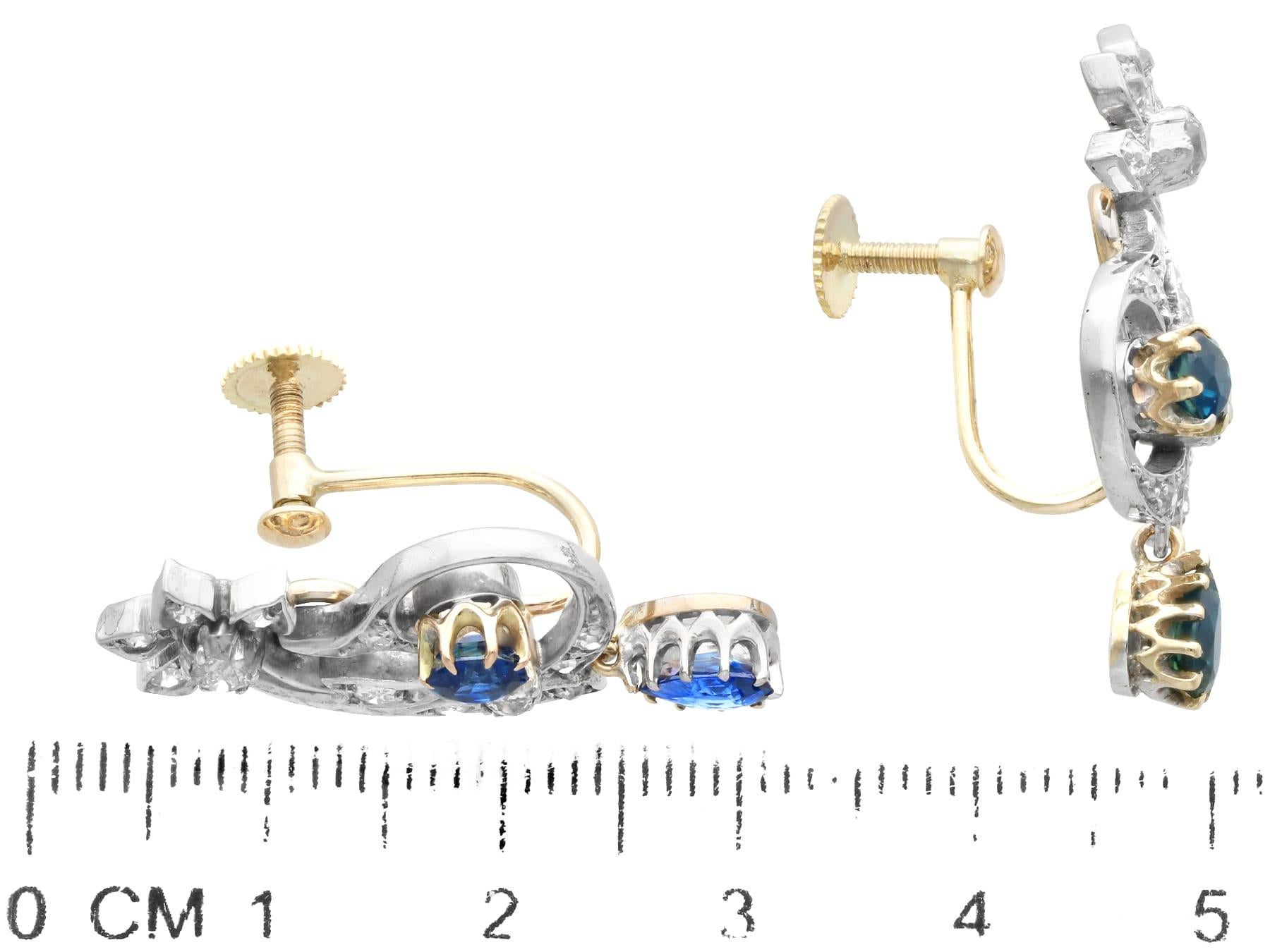 Antike 1,56 Karat Saphir und 1,20 Karat Diamant 9k Gelbgold Ohrringe im Angebot 1