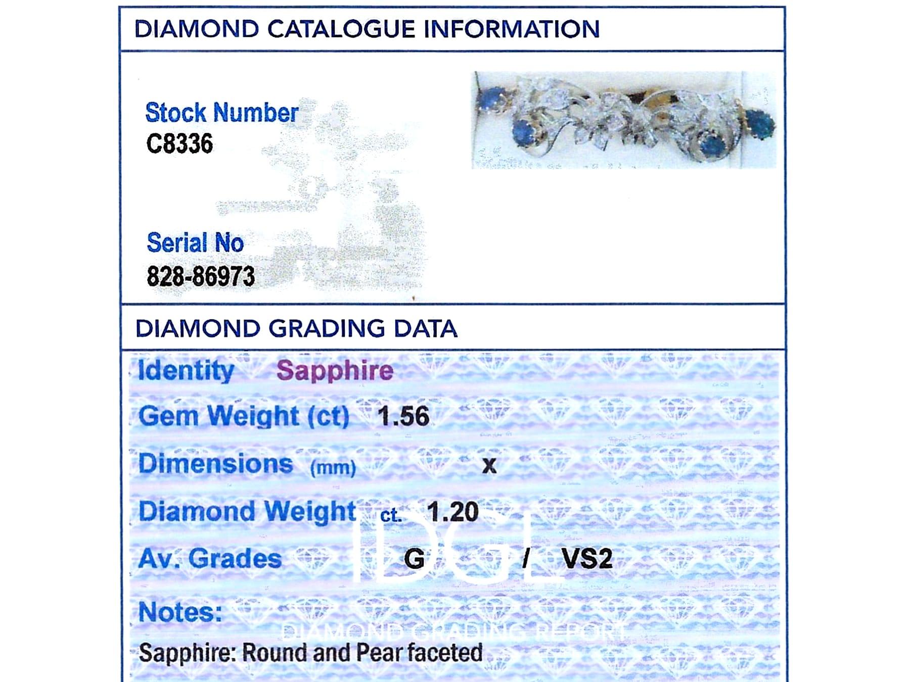 Antike 1,56 Karat Saphir und 1,20 Karat Diamant 9k Gelbgold Ohrringe im Angebot 3