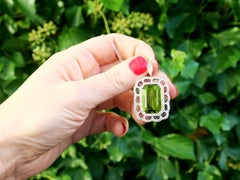 Antique 15.66 Carat Peridot and 1.65 Carat Diamond Yellow Gold Pendant