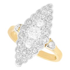 Antique 1.58 Carat Diamond and 18k Yellow Gold Marquise Shaped Cocktail Ring