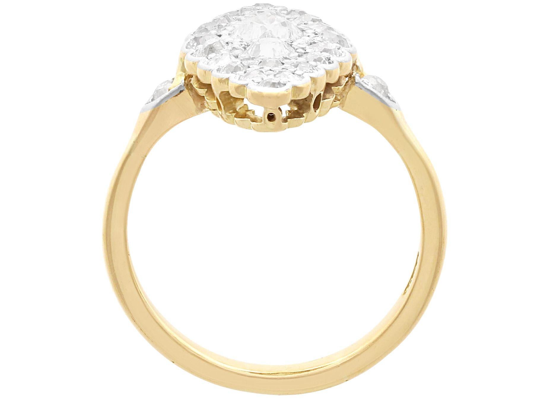 Women's or Men's Antique 1.58 Carat Diamond and 18k Yellow Gold Marquise Shaped Dress Ring For Sale