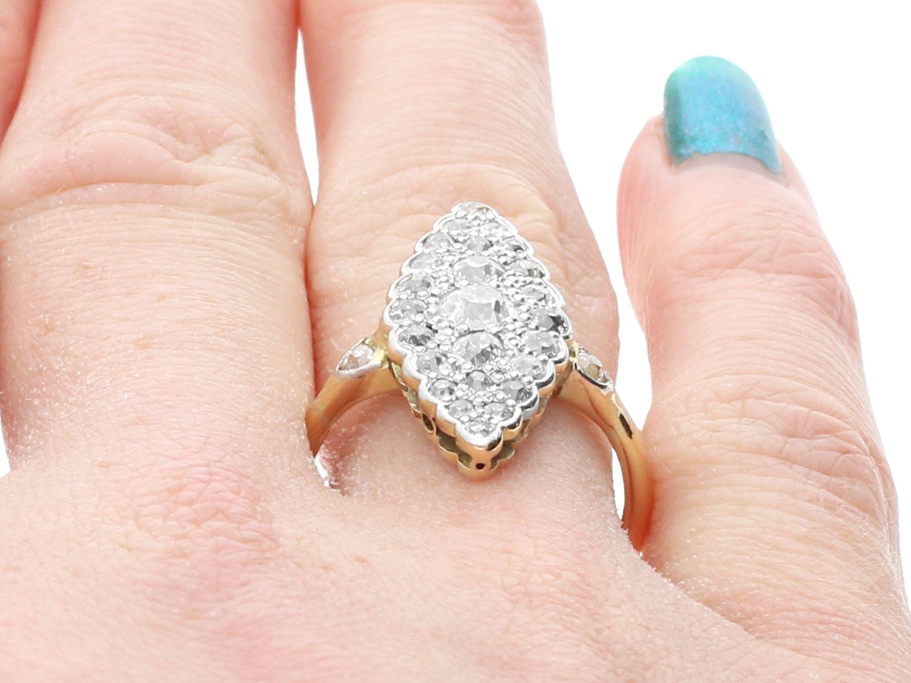 Antique 1.58 Carat Diamond and 18k Yellow Gold Marquise Shaped Dress Ring For Sale 3
